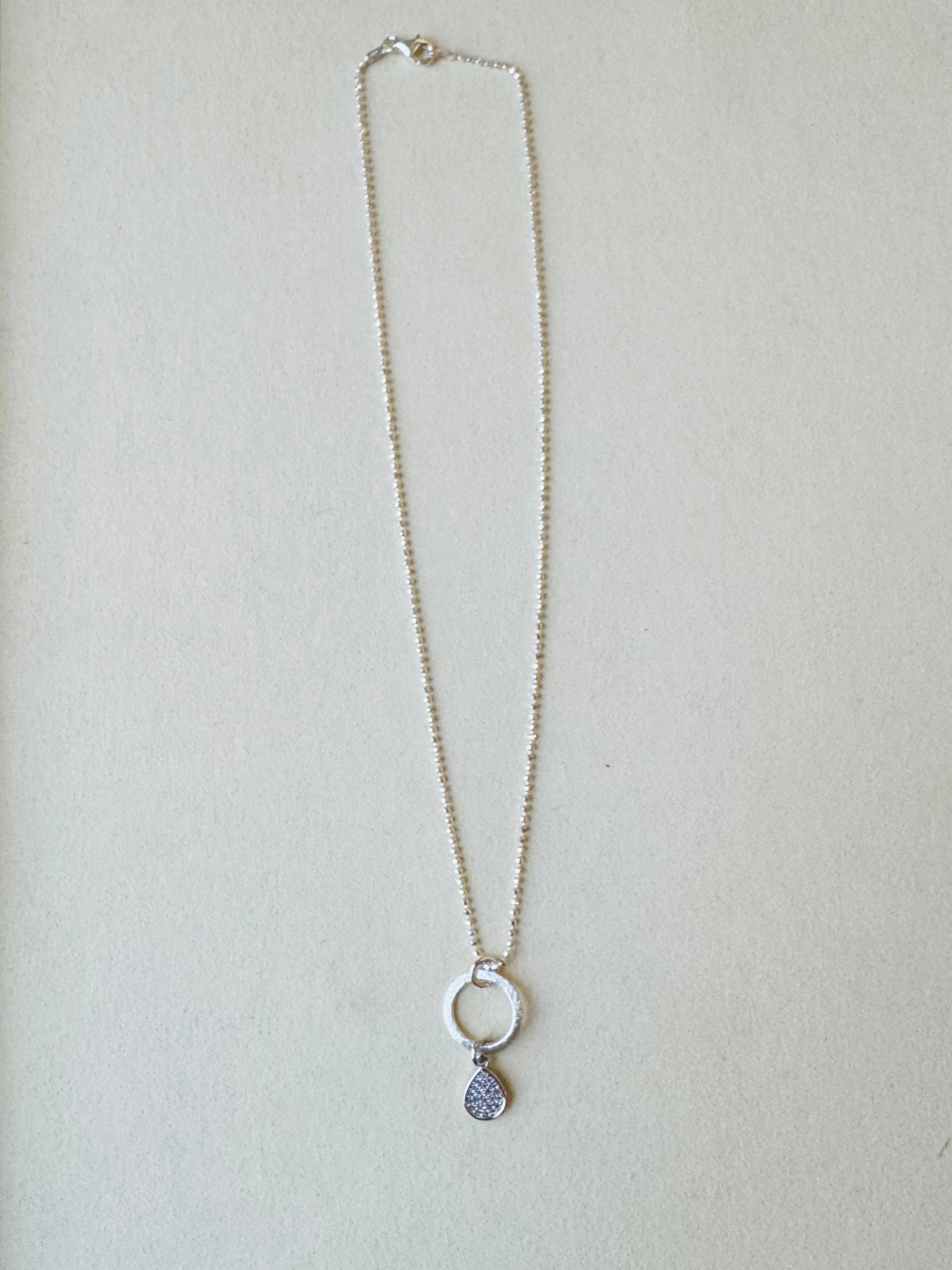 Julie Kreamer Diamond Cut Flat Chain / Silver Hollow Circle-Pavé Drop N#36