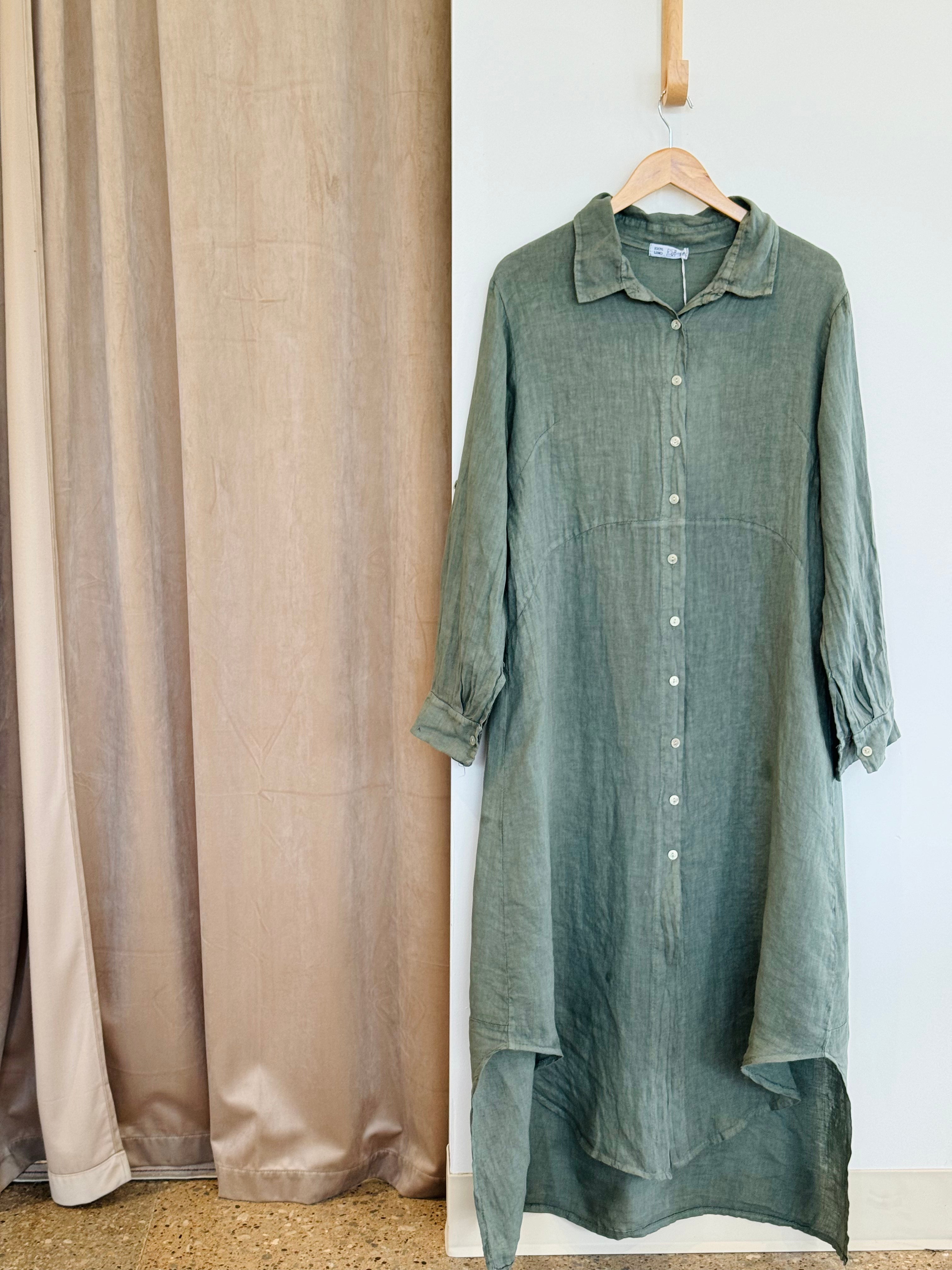 European Linen Collection Long Linen Shirt Dress 68036