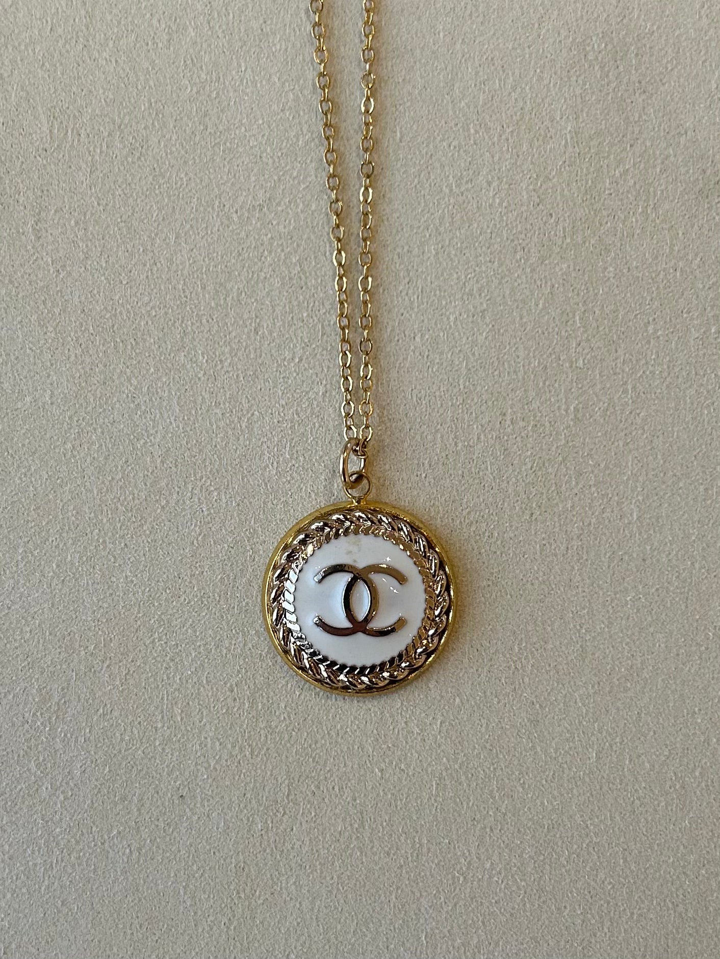 Julie Kreamer Dainty Flat CC White & Gold Charm Necklace N#11