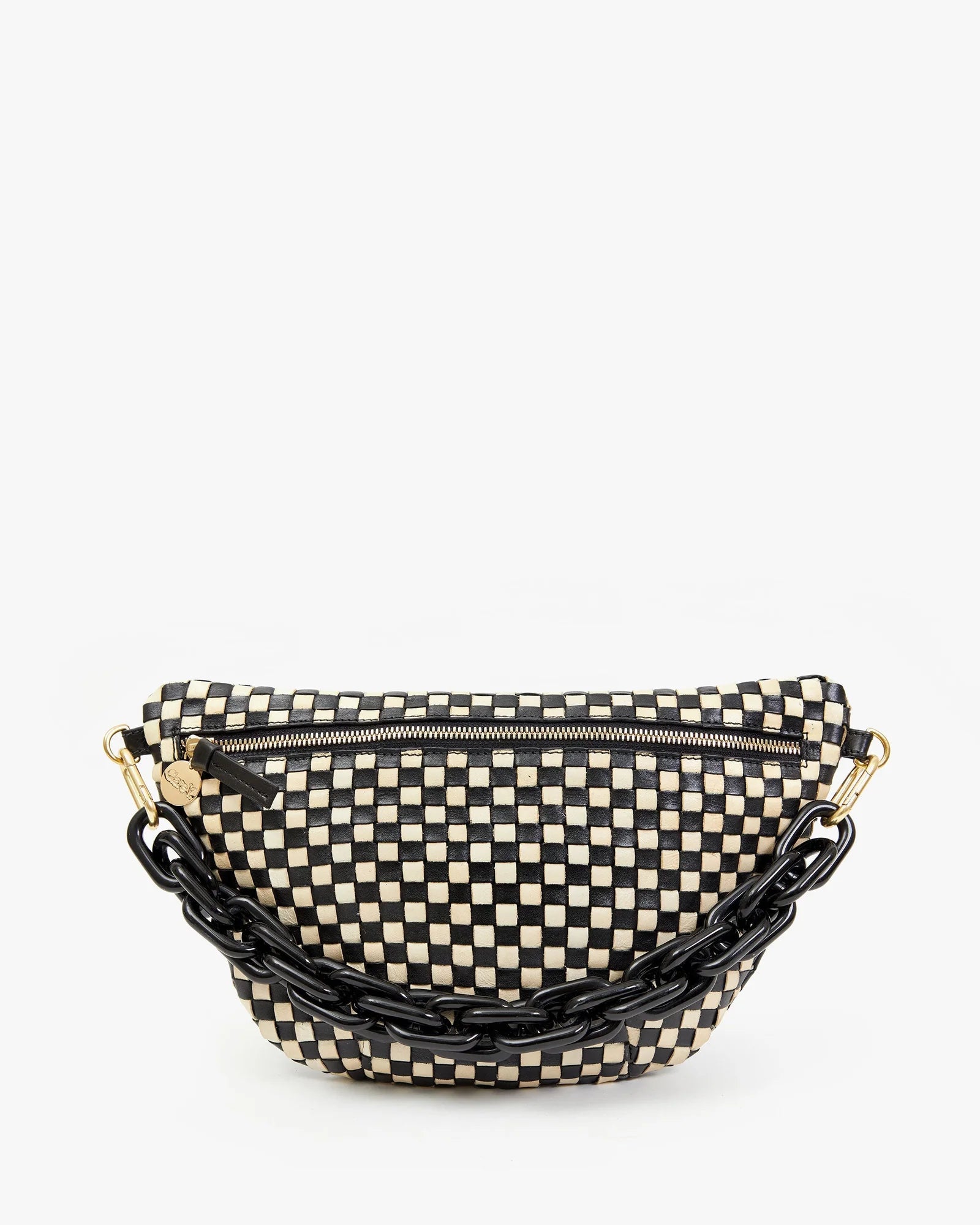 Clare V. Grande Fanny Woven Checker Black/Cream HB-FP-GF-100045