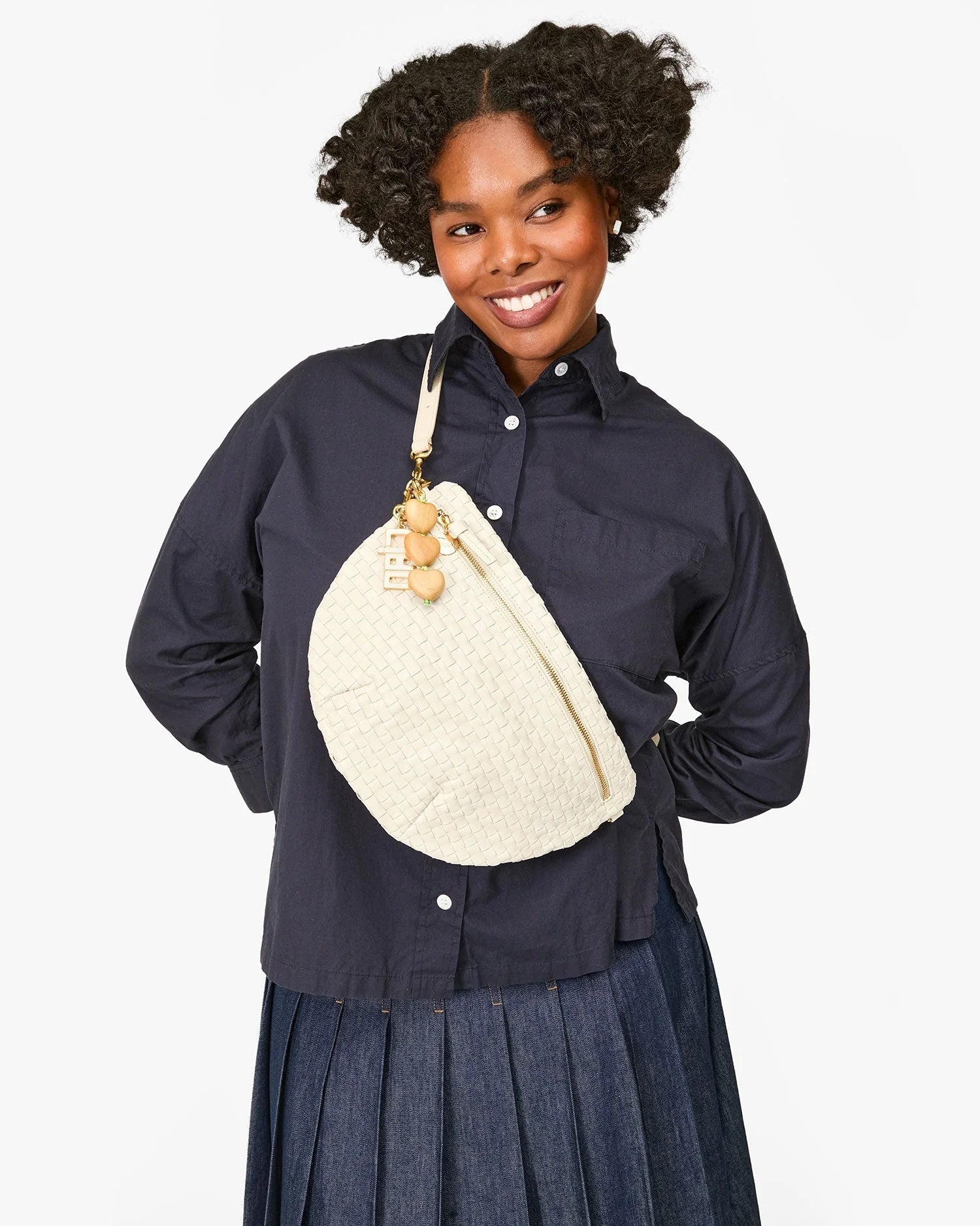 Clare V. Grande Fanny Woven Checker Cream HB-FP-GF-100094