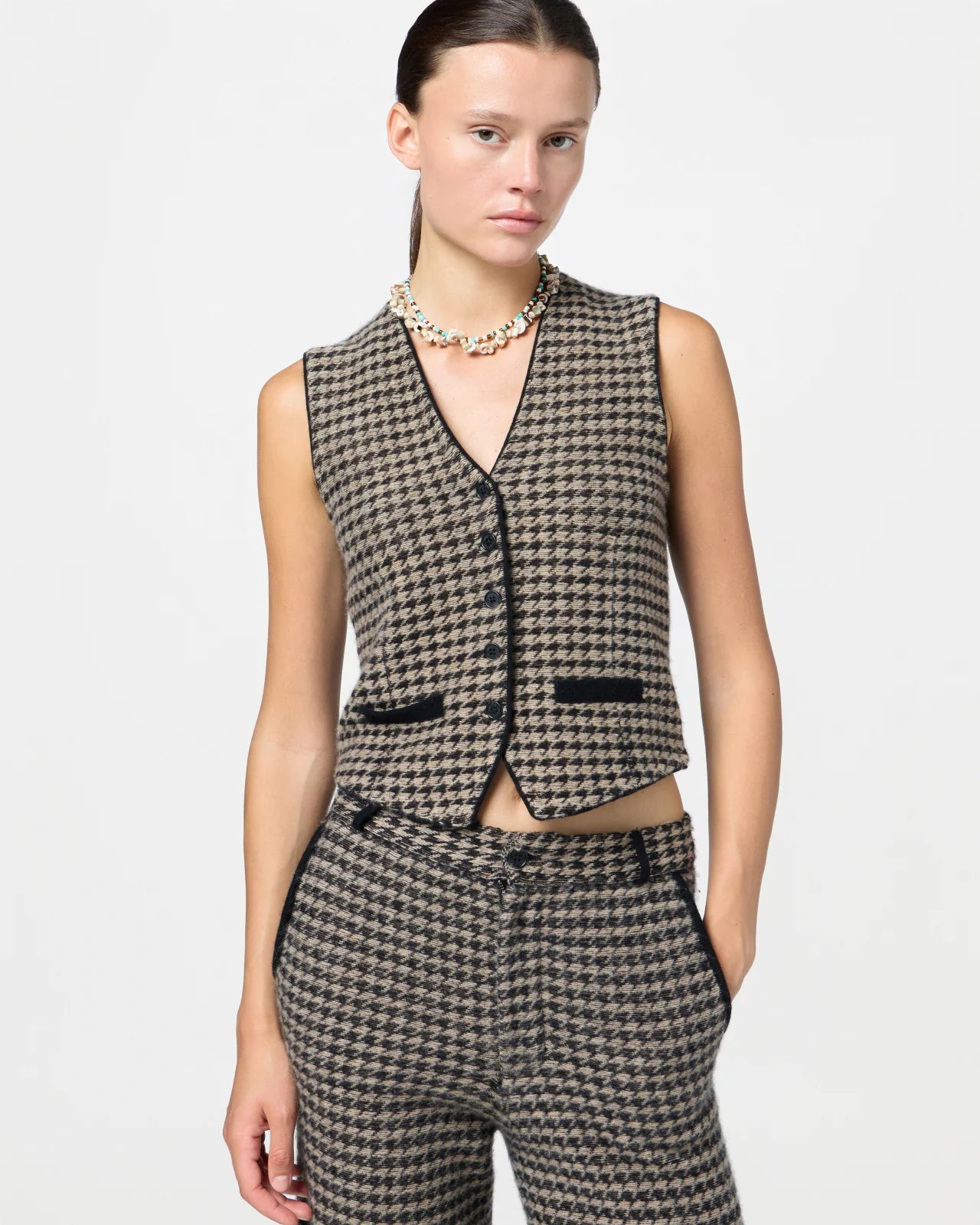 Guest in Residence Houndstooth Tailored Cashmere Vest