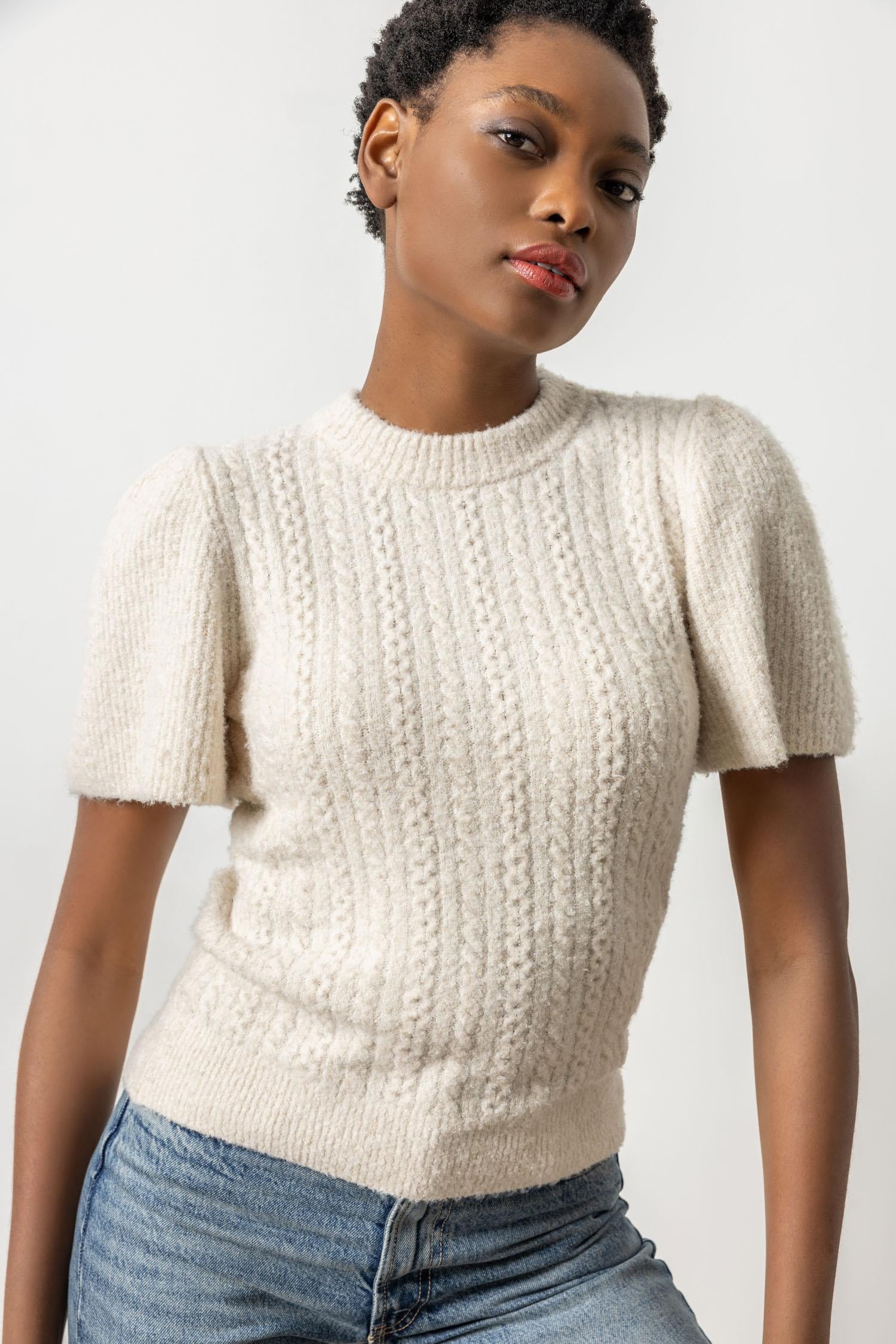 Lilla P Crew Neck Flutter Sleeve Sweater PA2743