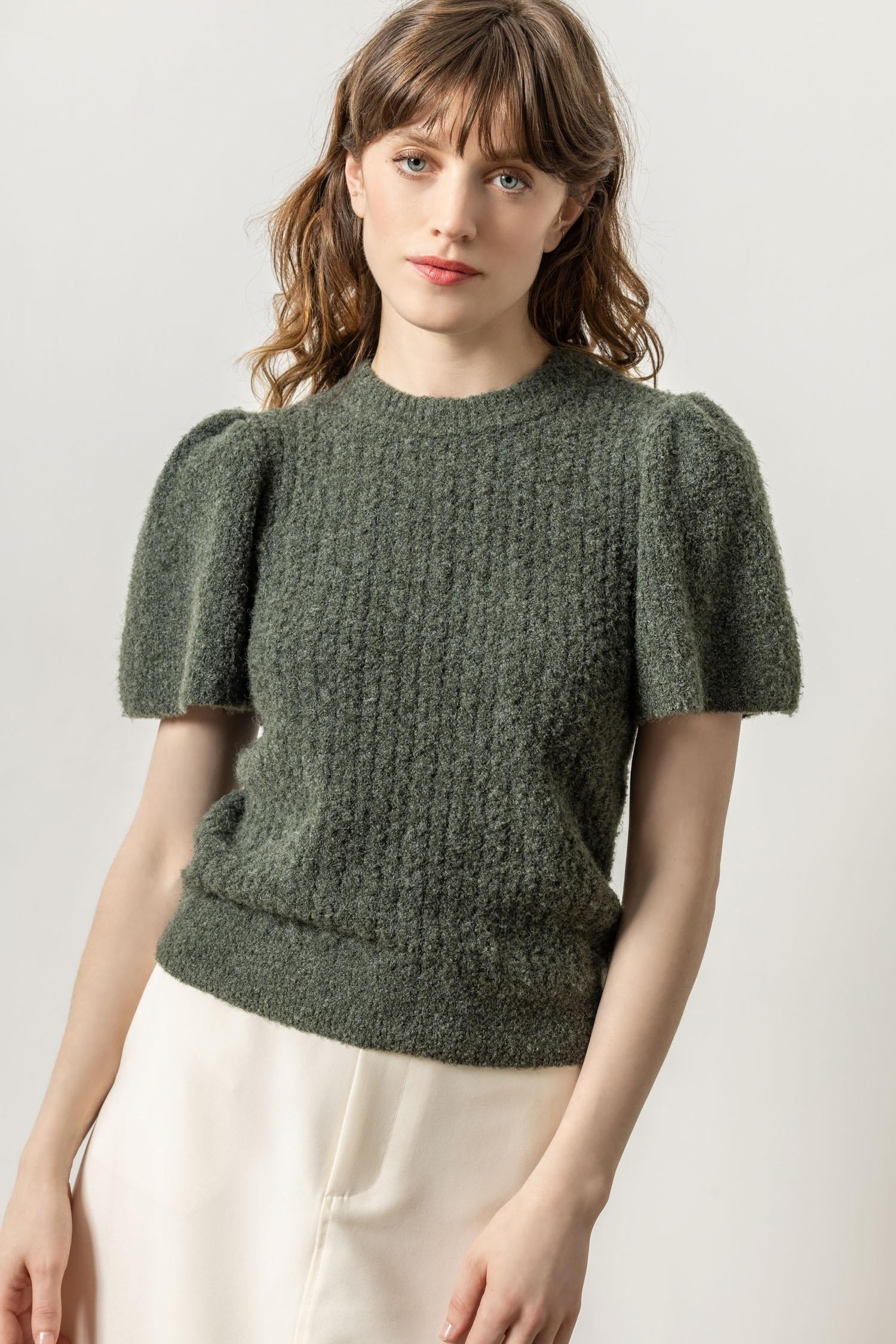 Lilla P Crew Neck Flutter Sleeve Sweater PA2743