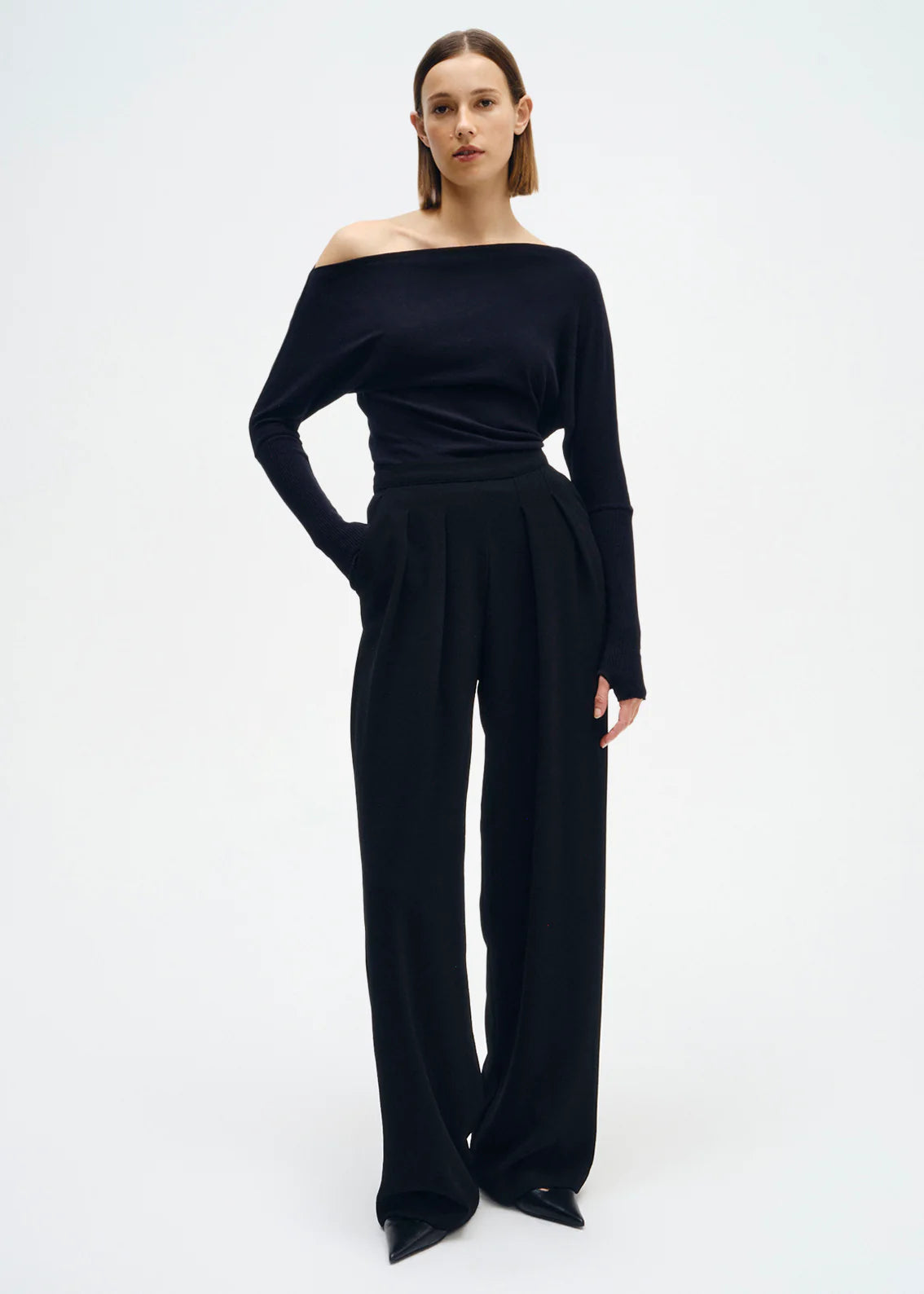 Enza Costa Cashmere Cuffed Off Shoulder Black 3547