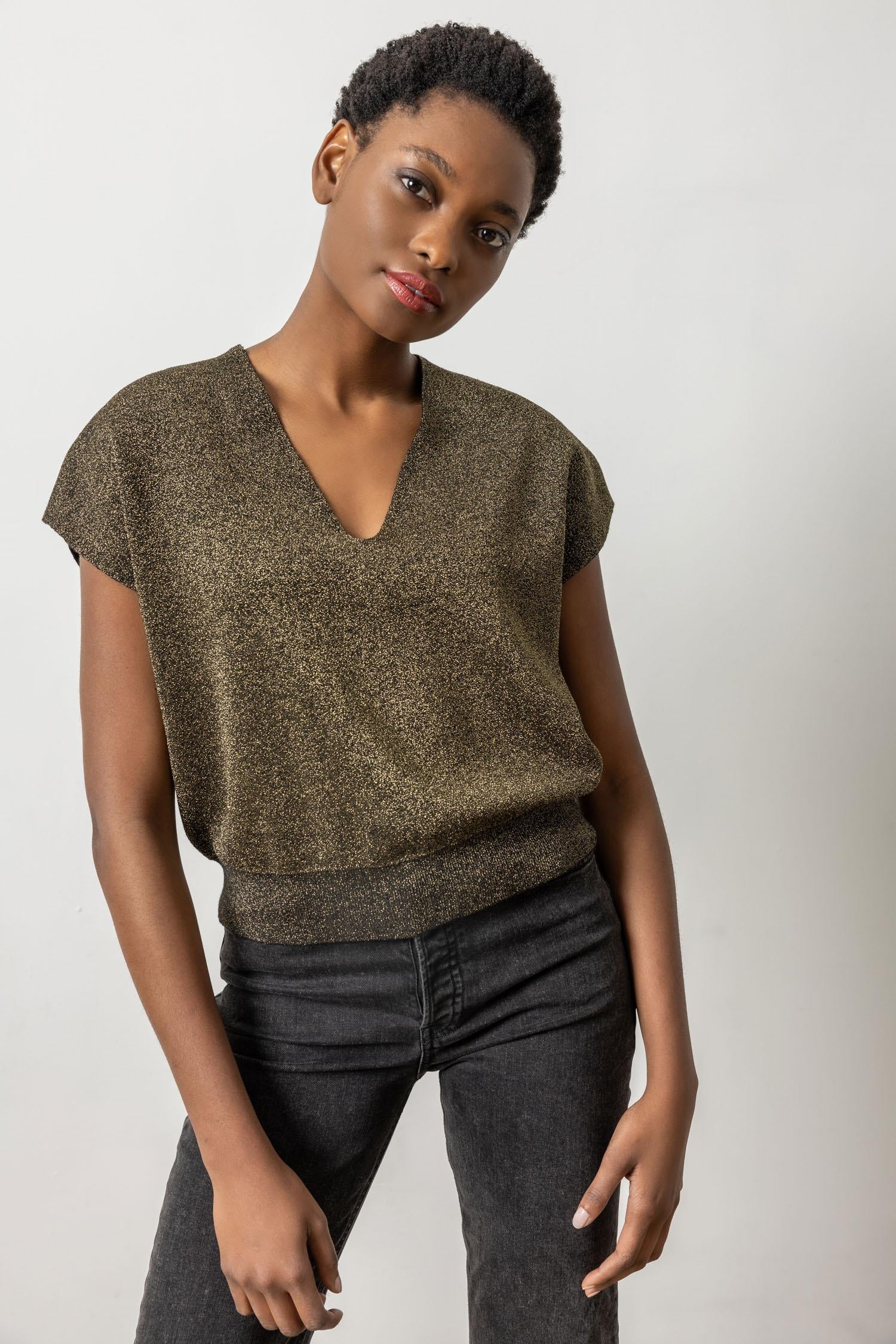 Lilla P Metallic V Neck Sweater PA2775