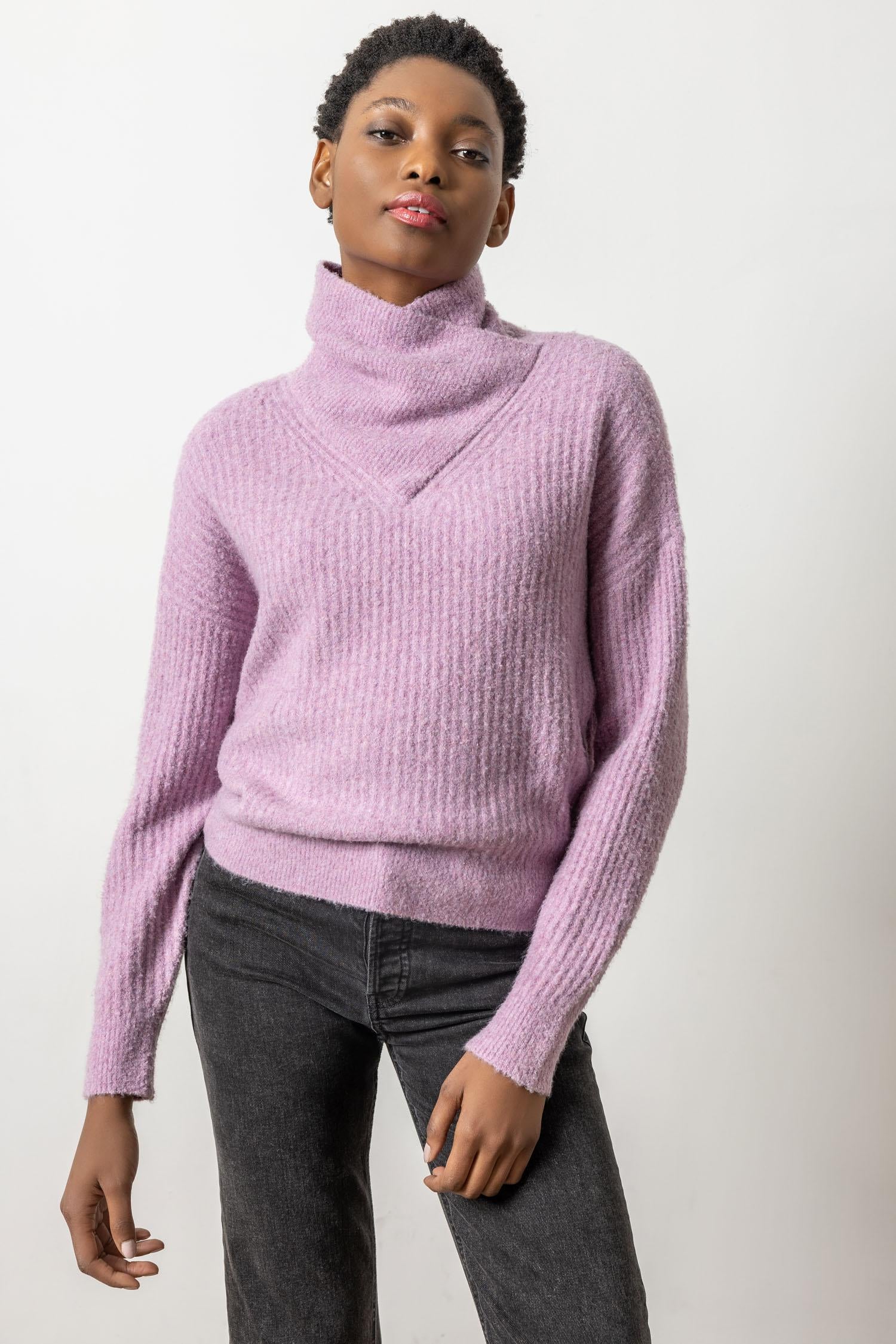 Lilla P Ribbed Wrap Collar Sweater PA2744