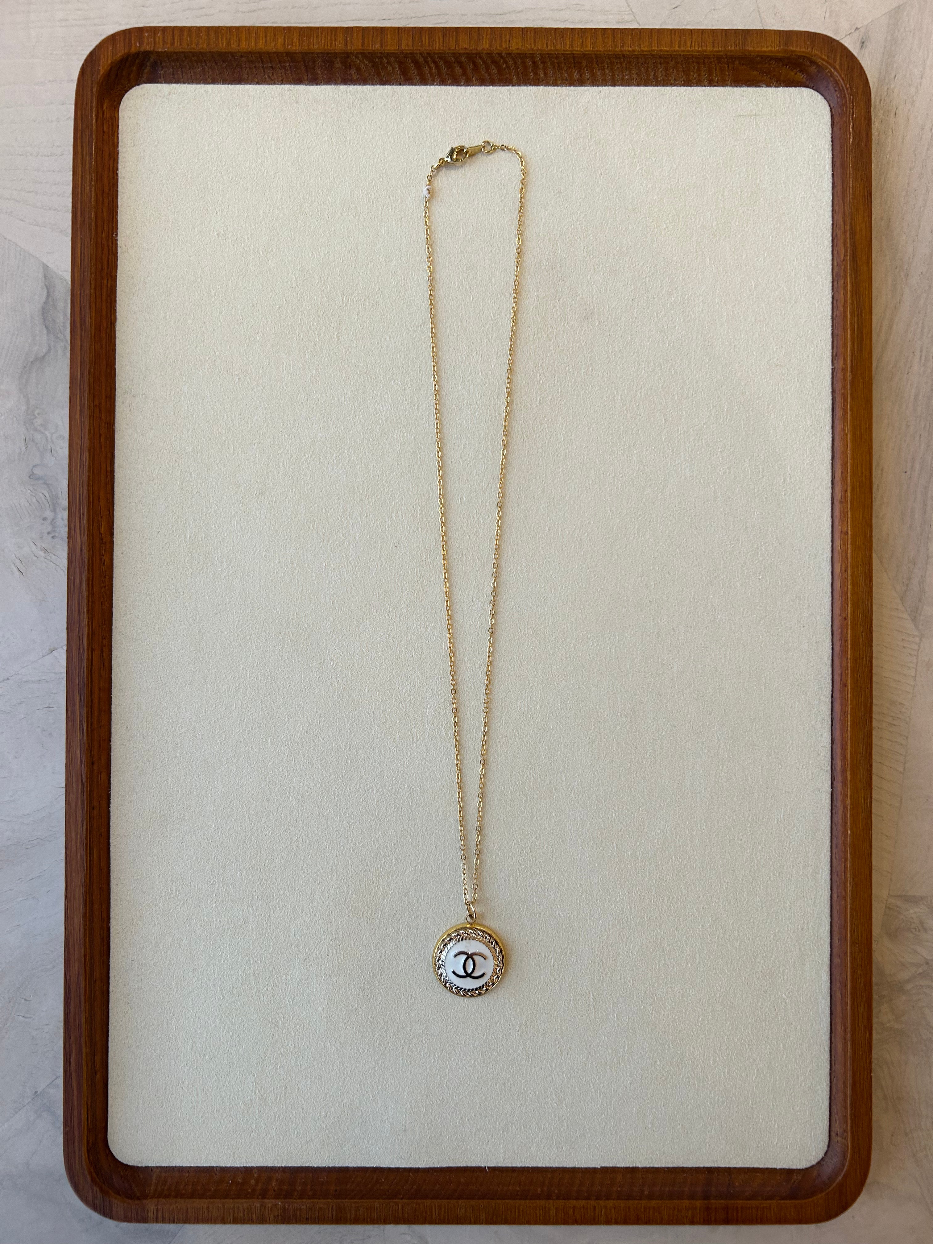 Julie Kreamer Dainty Flat CC White & Gold Charm Necklace N#11