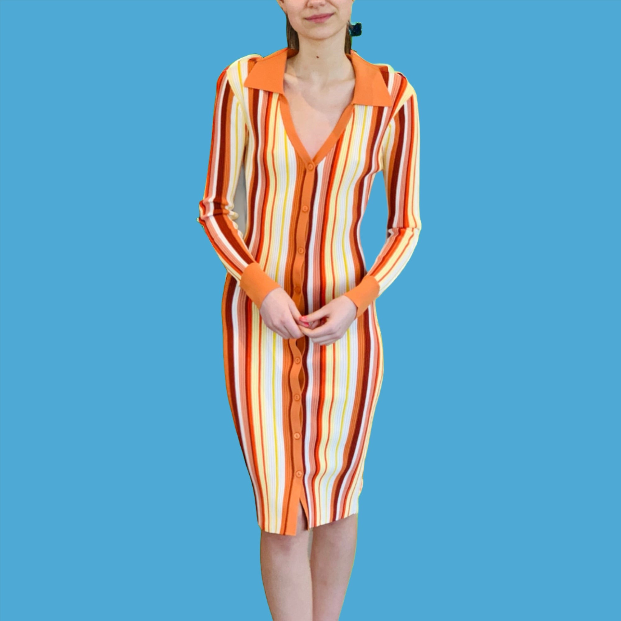 SUNCOO Calypso Striped Collared Midi Dress S23M03003