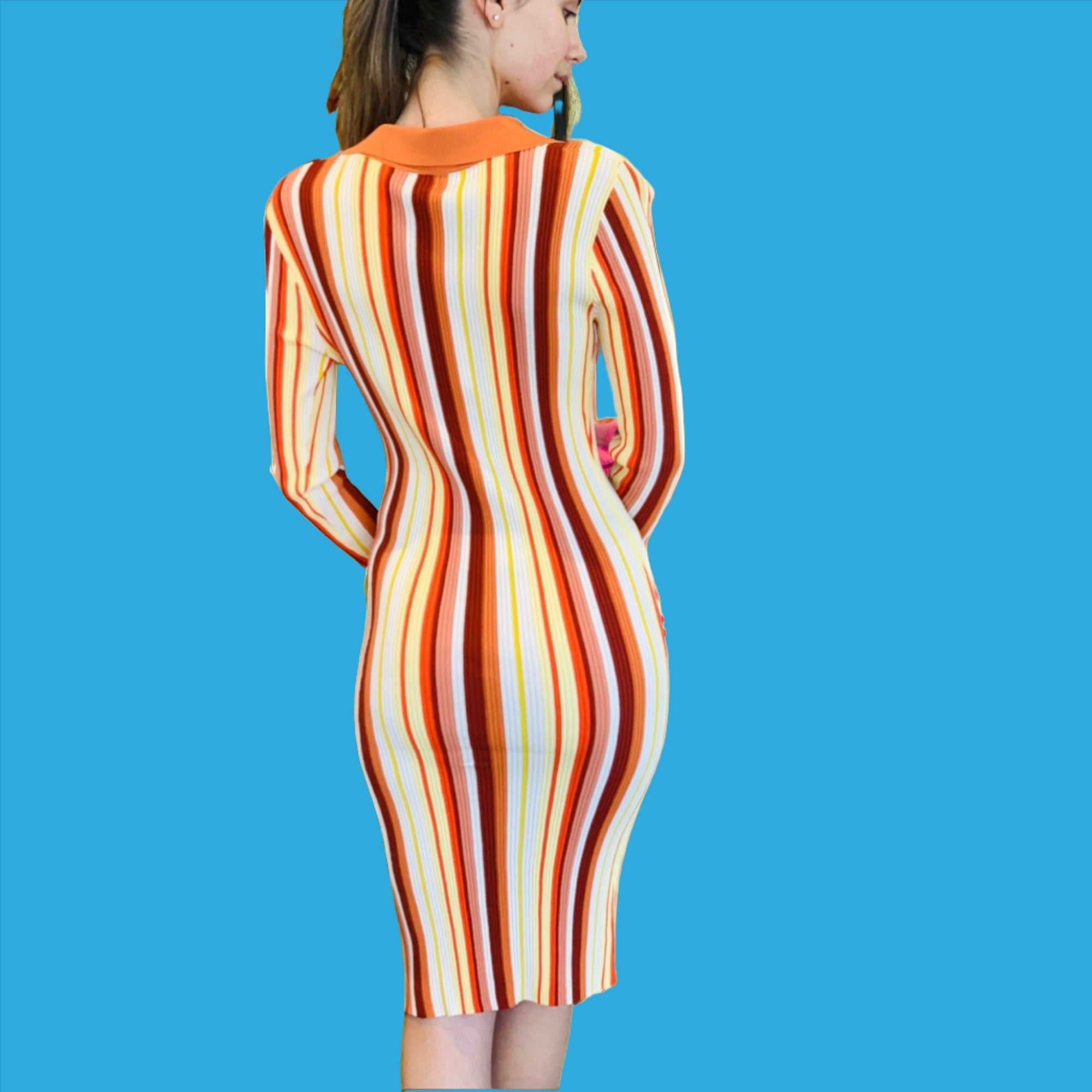 SUNCOO Calypso Striped Collared Midi Dress S23M03003