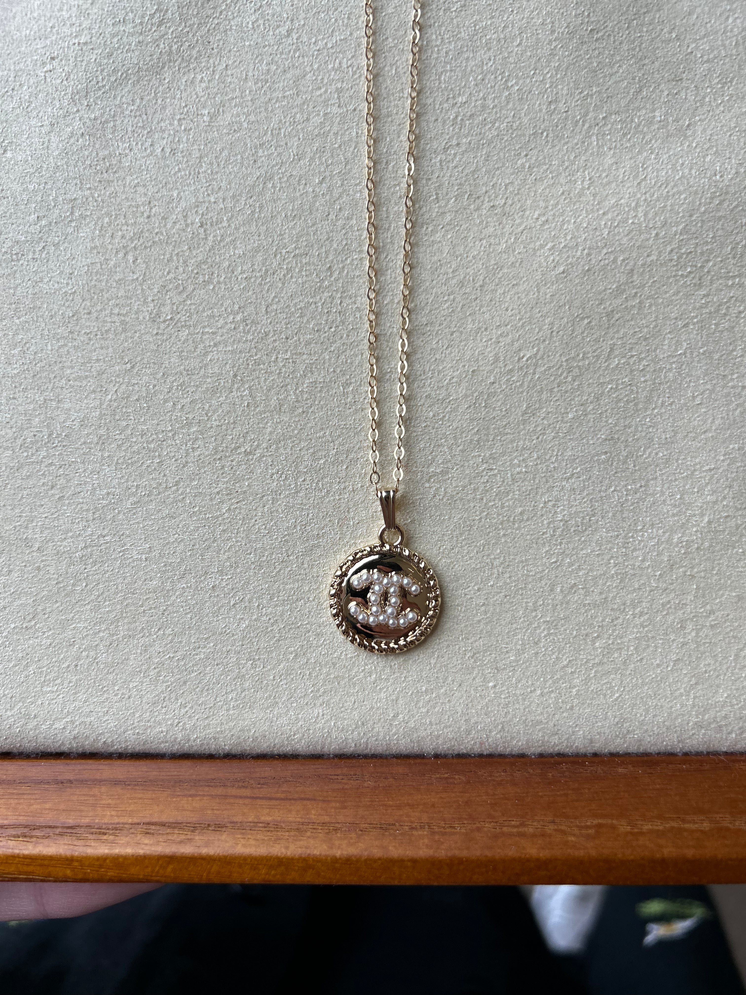 Luxury Upcycled Double "C" Gold and Pearl Flat Cable Necklace 1034