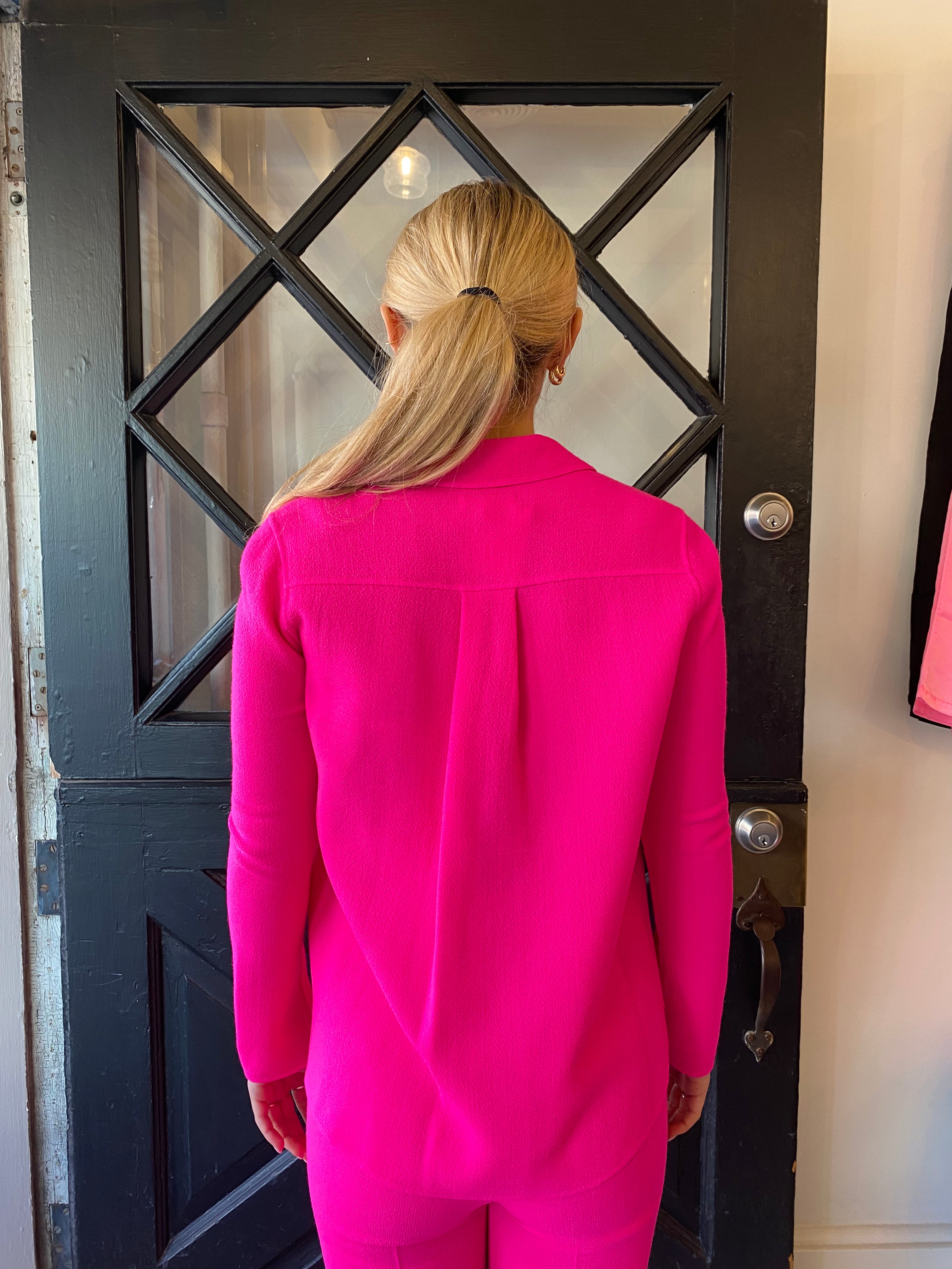 Ann Mashburn Fiona Shirt Jacket in Fluorescent Pink Stretch Wool Crepe