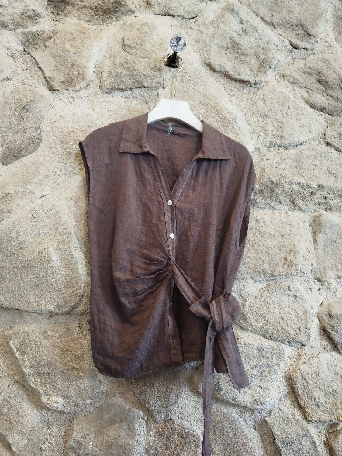 European Linen Sleeveless Top with Side Tie 18771
