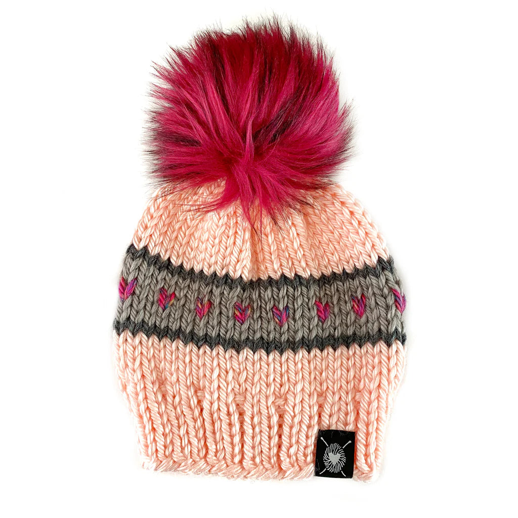 Nickichicki Zero Waste : Stripes + Tiny Hearts Faux Fur Pom-Pom Beanie(wool free)