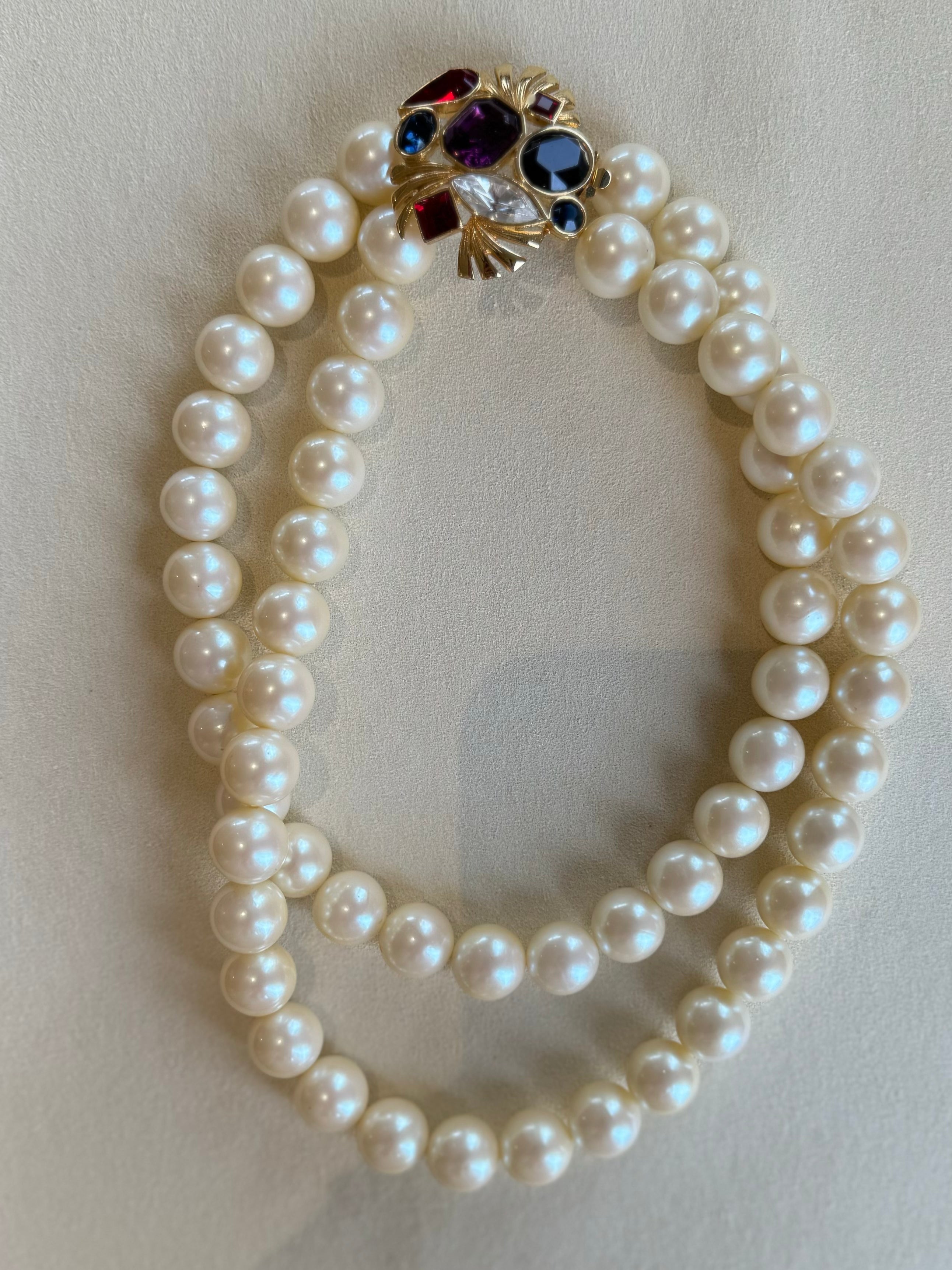 Paris Flea Market #2 Pearl Necklace with Gems