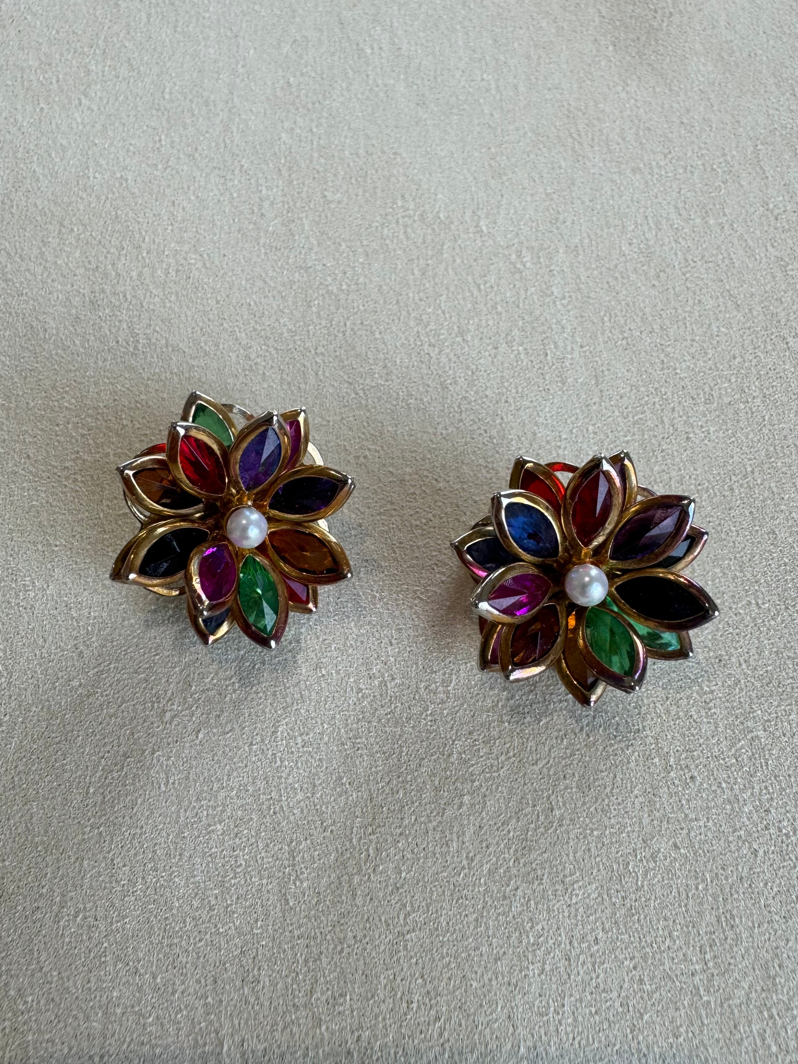 Paris Flea Market #22 Rainbow Flower clip on Earrings