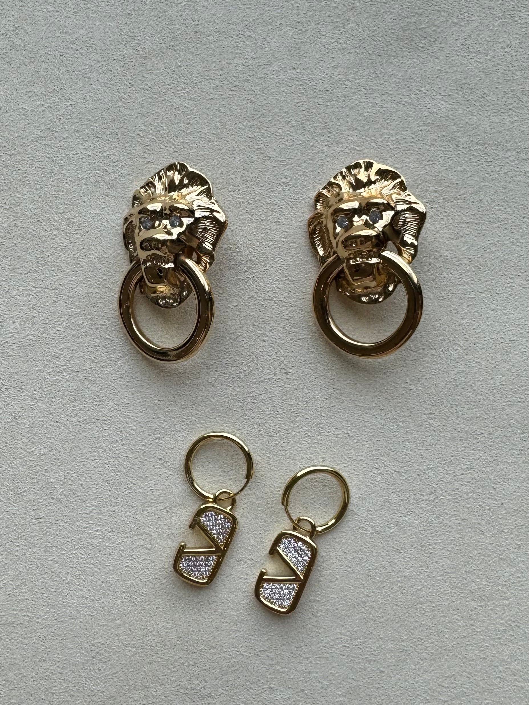 Paris Flea Market #4LION Lion Doorknocker clip on Earrings