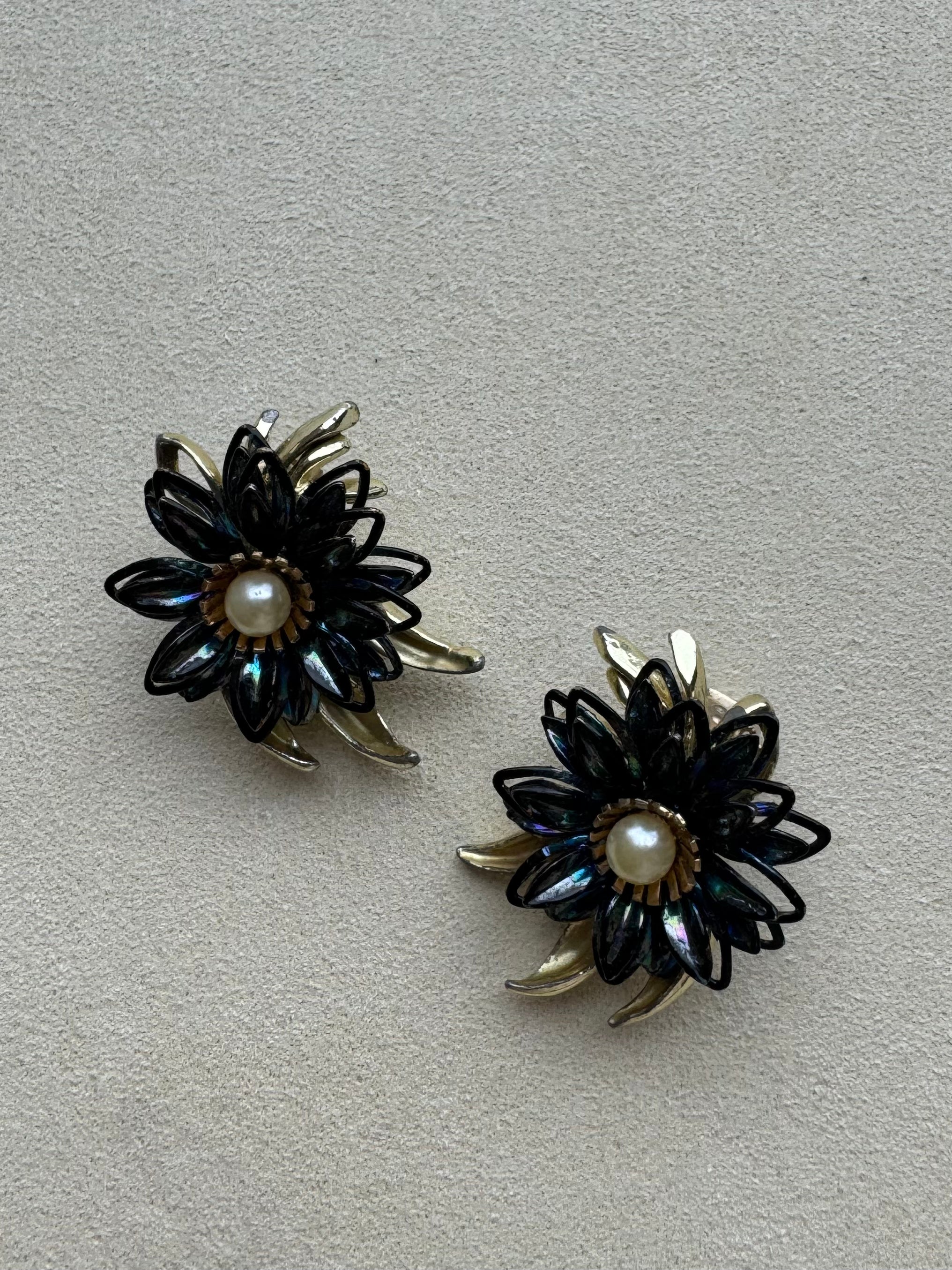 Paris Flea Market #25 Blue and Gold clip on Earrings