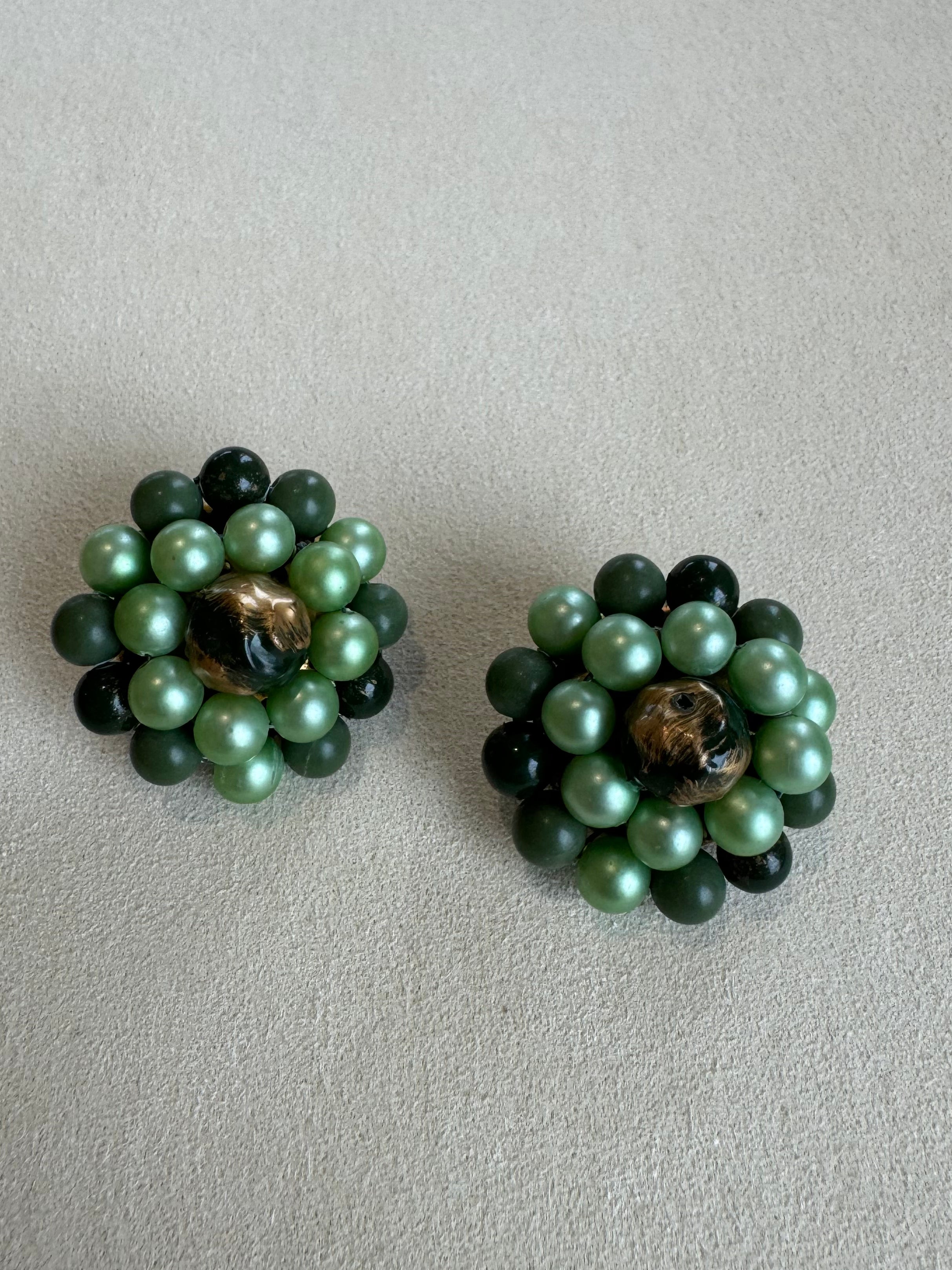 Paris Flea Market #13 Green Pearl clip on Earrings