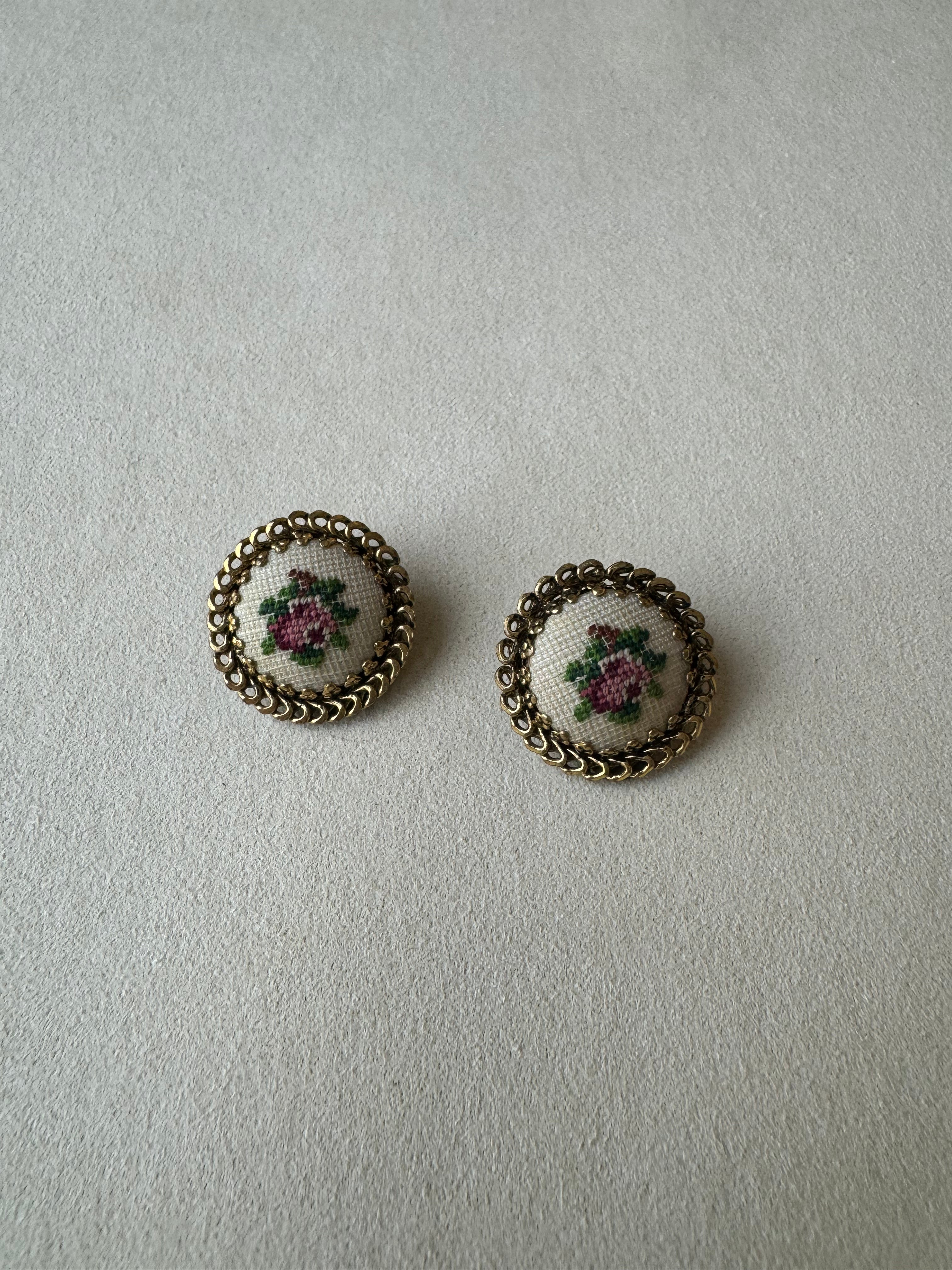 Paris Flea Market #18 Needlepoint Clip on Earrings