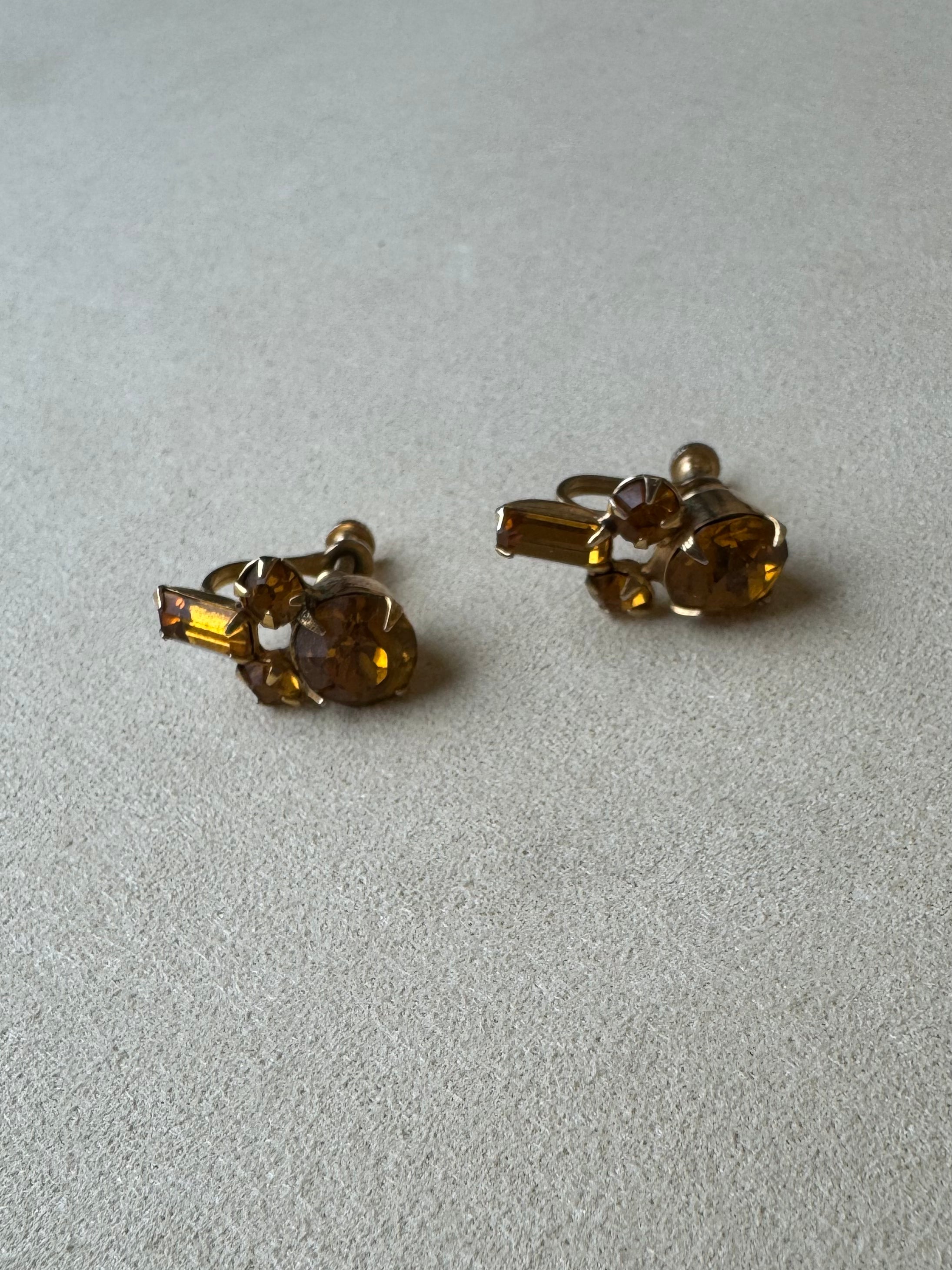 Paris Flea Market #24 Amber screw on Earrings