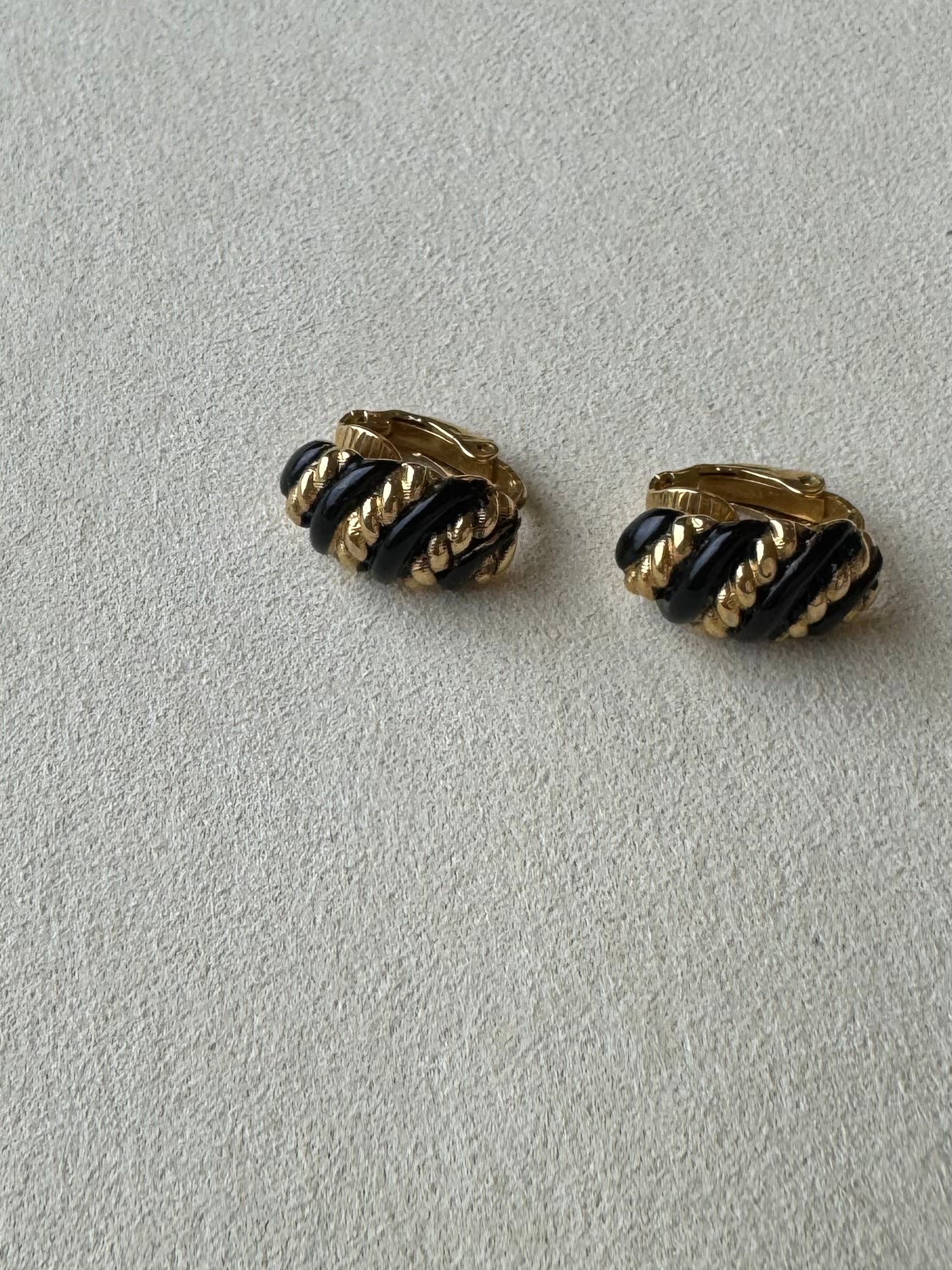 Paris Flea Market #29 Black and Gold baguette clip on Earrings