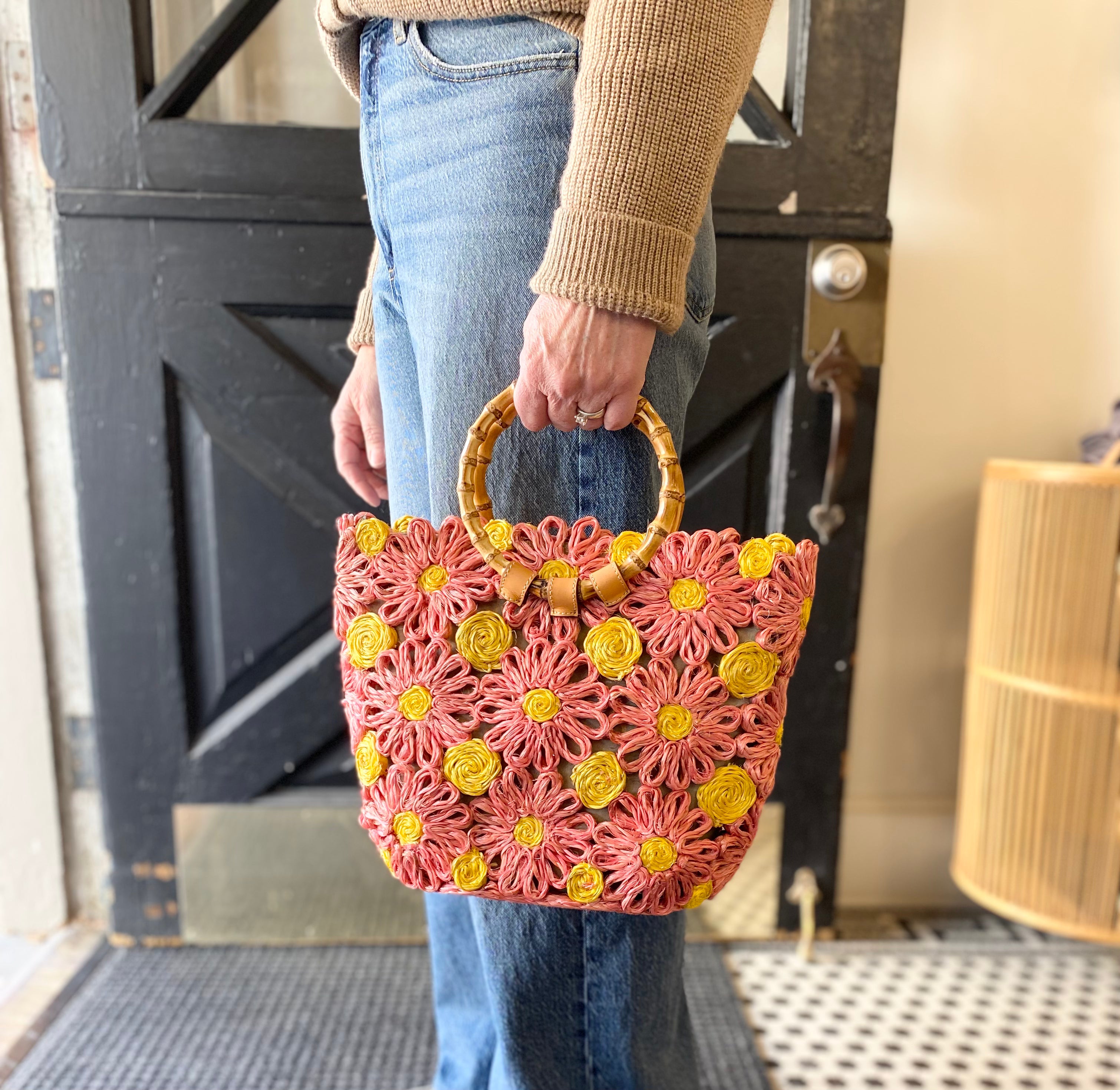 Frances Valentine Flora Tote With Bamboo Handle