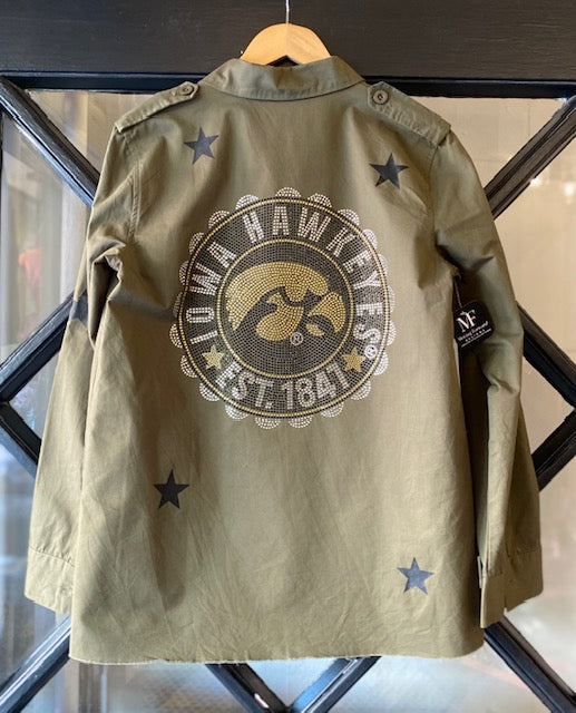 Catherine's Game Day Army Jacket  w/ Crystal Univ of Iowa Est 1841