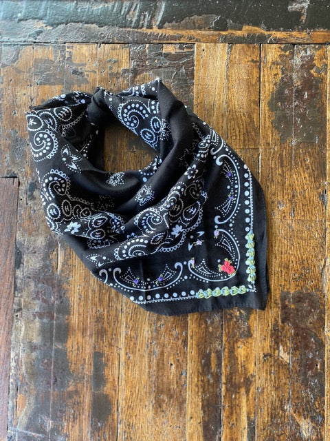 Little Lamb Black Bandana With Floral Embroidery