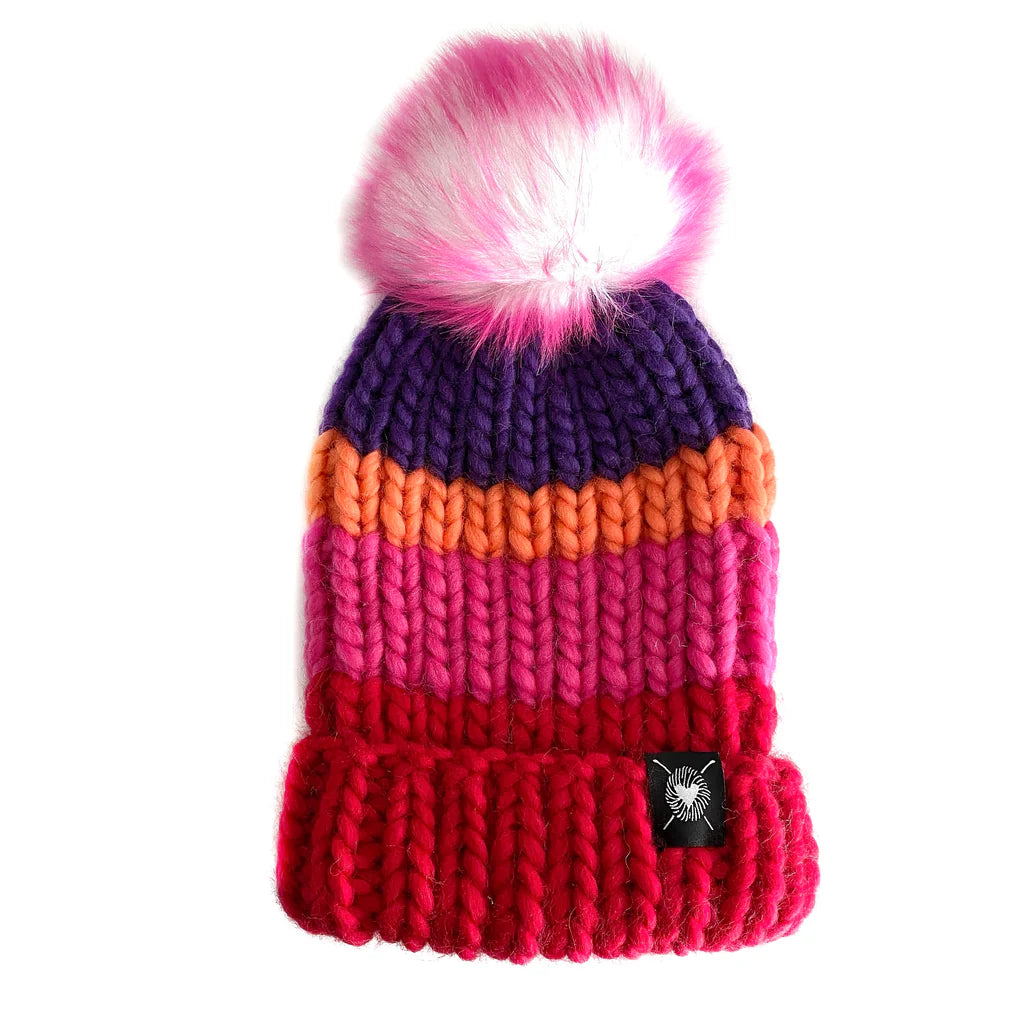 Nickichicki Zero Waste: Merino Folded Brim Faux Fur Pom-Pom Beanie