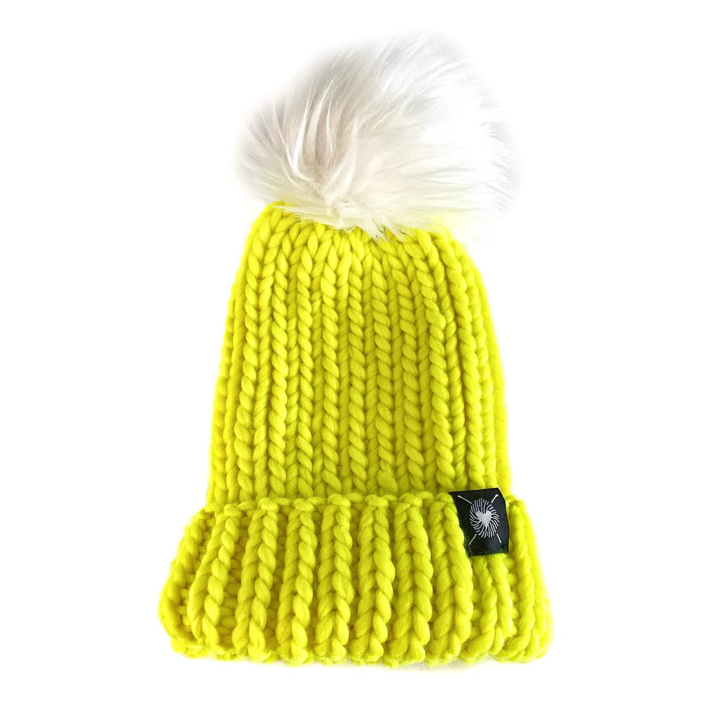 Nickichicki Merino Folded Brim Beanie in Neon Yellow