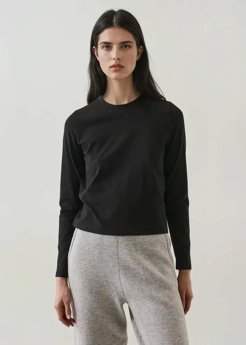 Patrick Assaraf Long Sleeve Iconic Pima Stretch Baby Tee W95C07