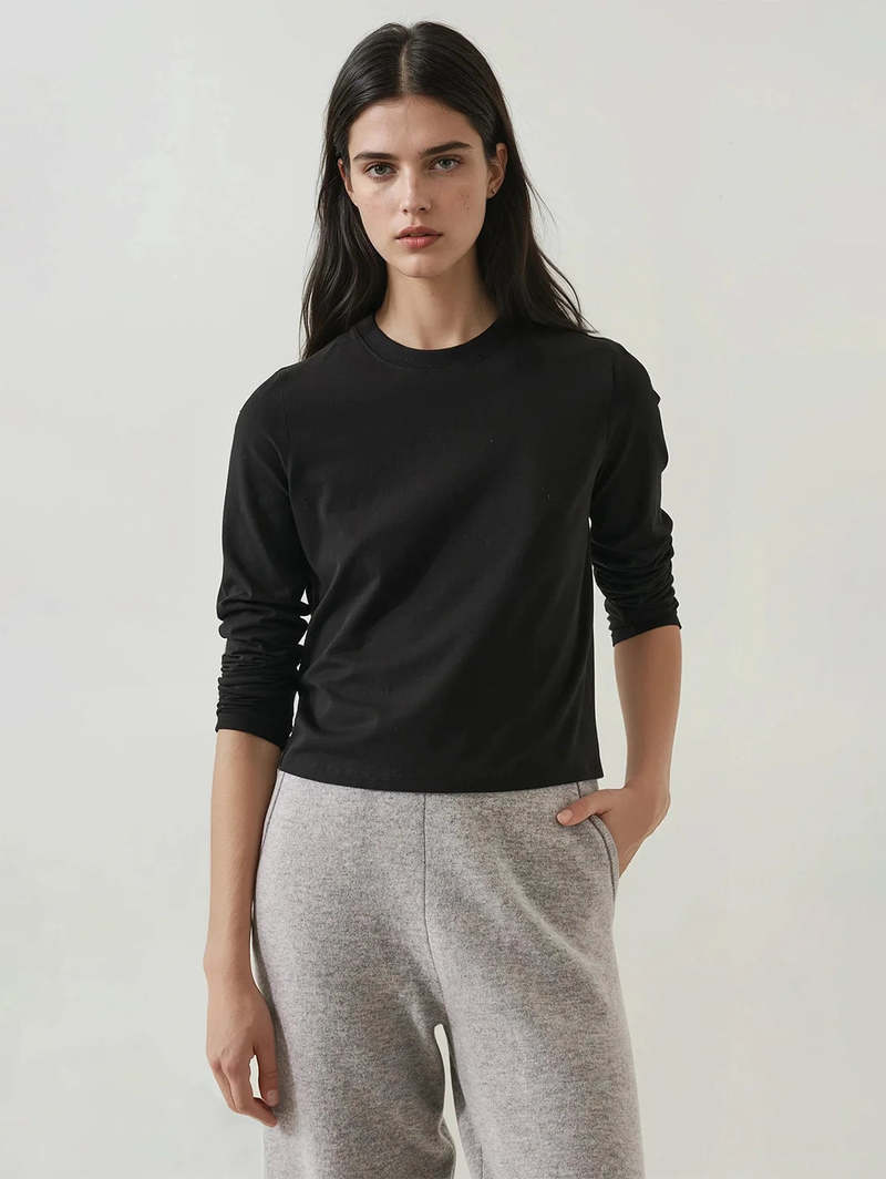 Patrick Assaraf Long Sleeve Iconic Pima Stretch Baby Tee W95C07