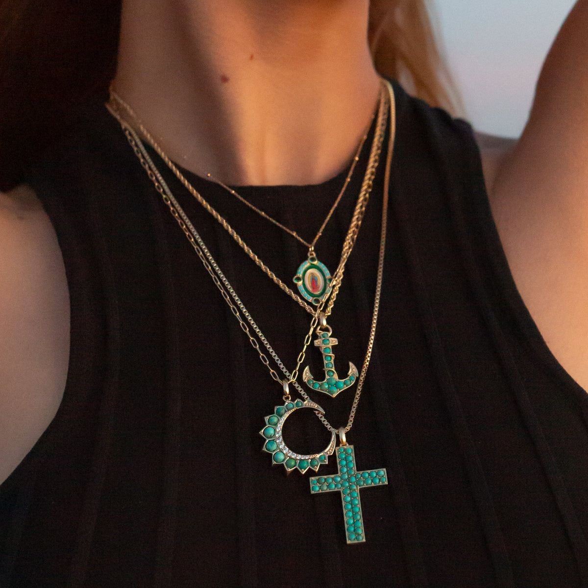 Trunk Show Joy Dravecky Elpis Cross Necklace-Turquoise