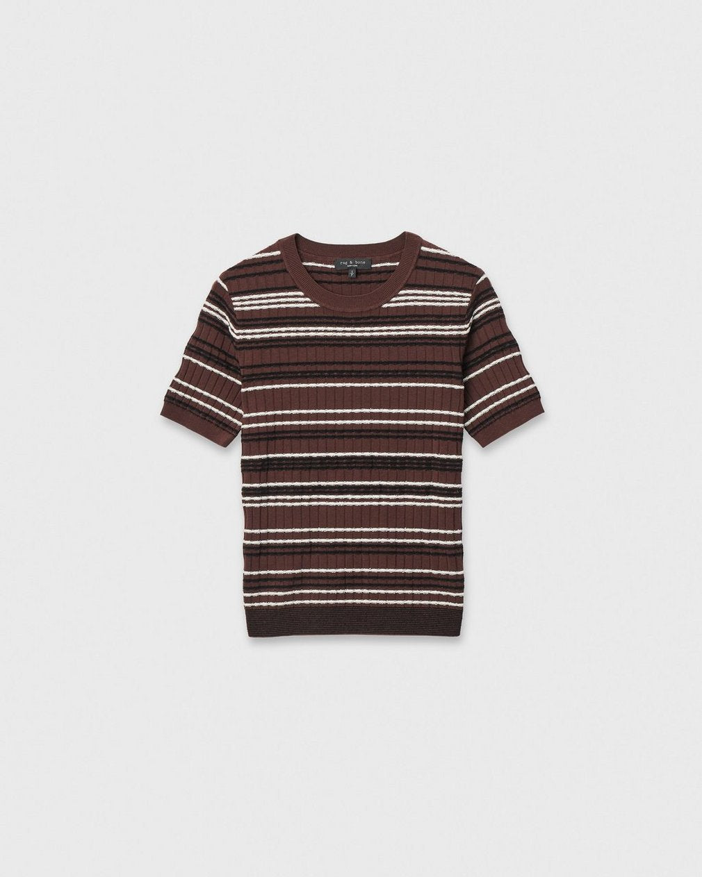 Rag & Bone Karina Striped Short-Sleeve Sweater Mahogany