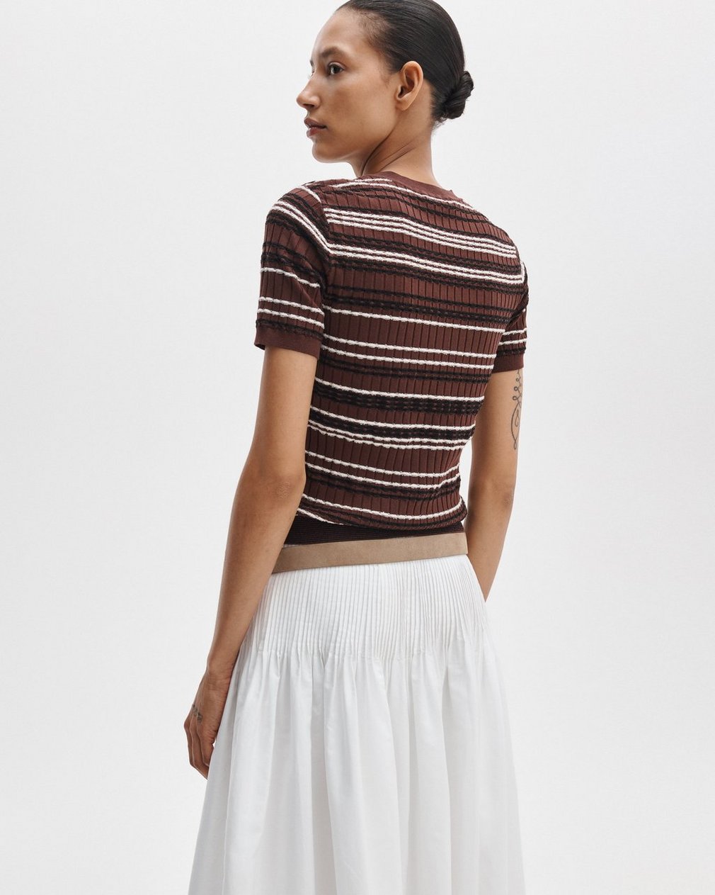 Rag & Bone Karina Striped Short-Sleeve Sweater Mahogany