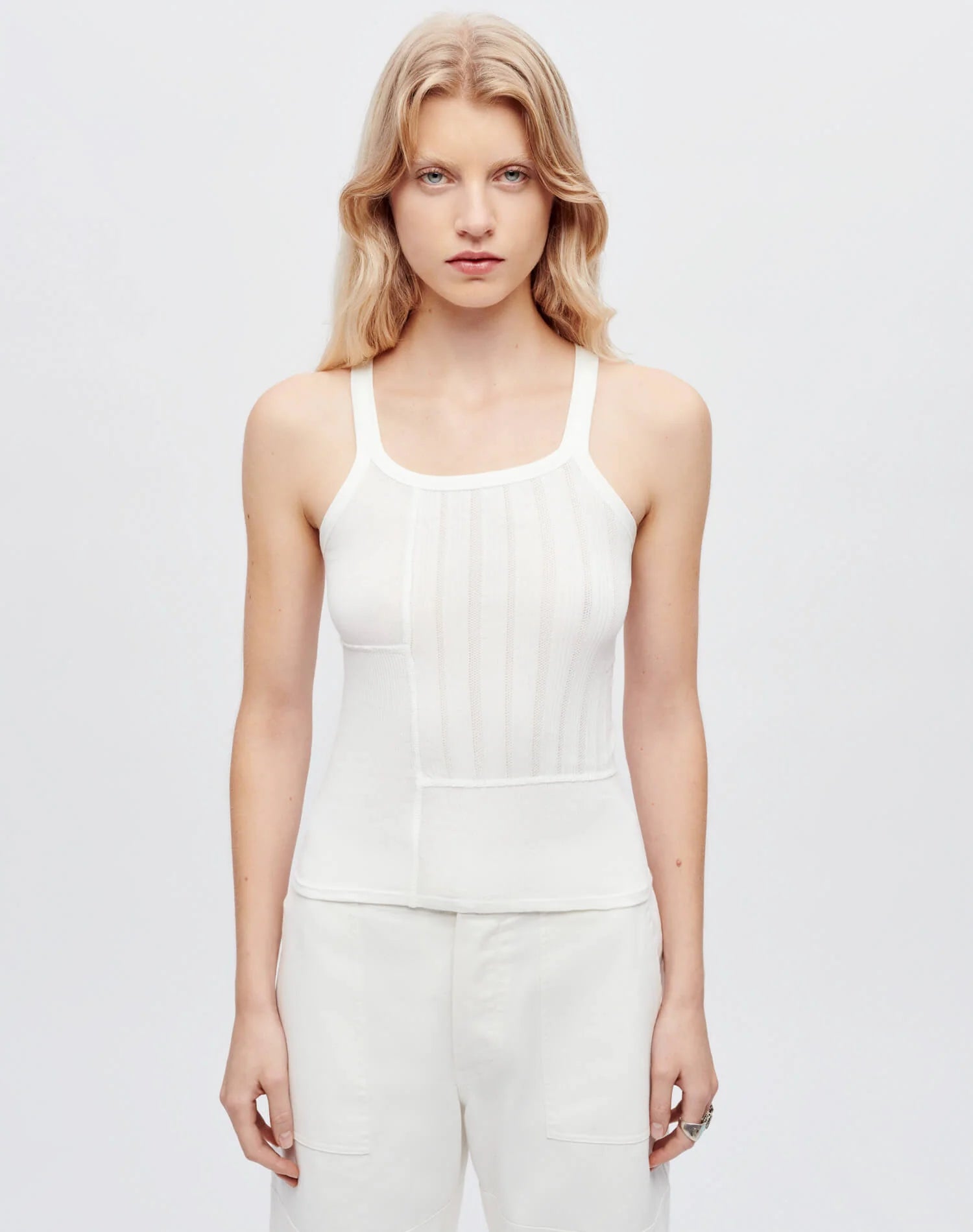 RE/DONE Mixed Media Ribbed Tank White