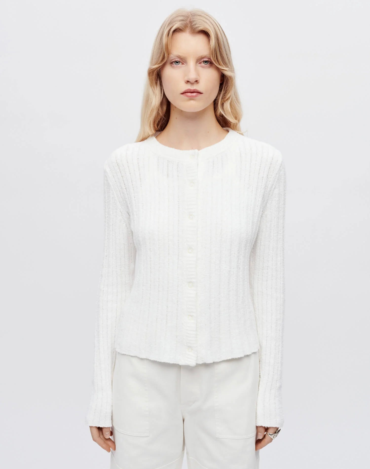 RE/DONE Terry Ribbed Cardigan Vintage White