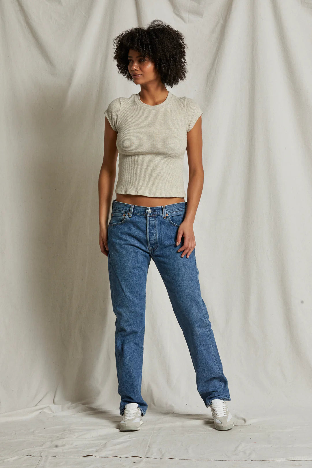 Perfect White Tee Monica Sweater Rib Baby Tee - Heather Oatmeal