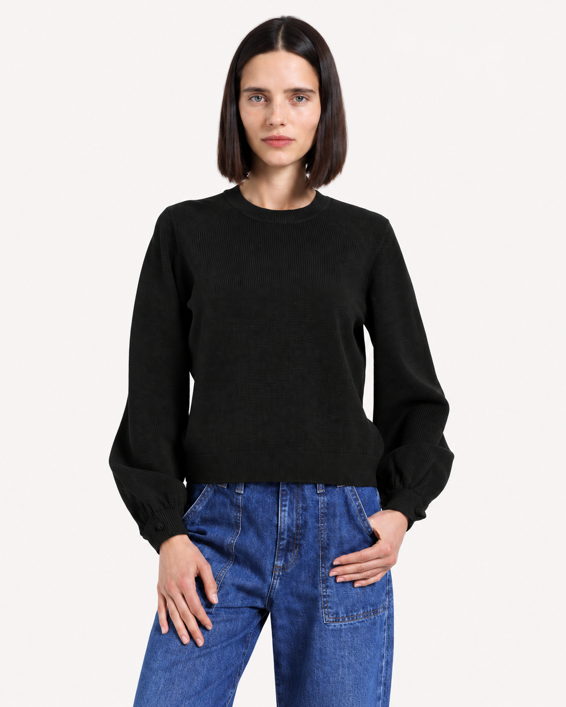 Minnie Rose Long Sleeve Pleated Sleeve Crew 9953
