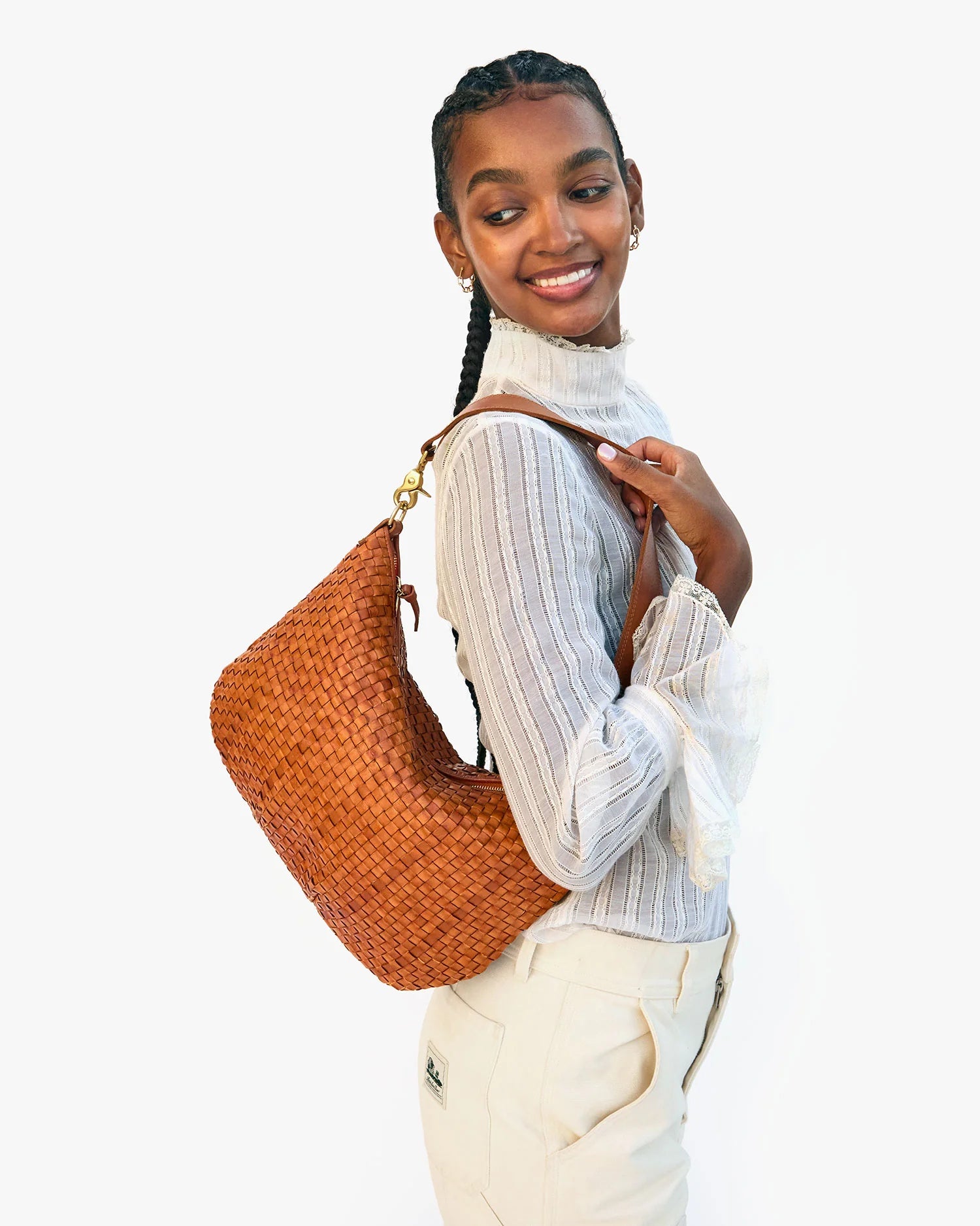 Clare V Moyen Messenger - Natural Woven Checker HB-SH-MY-100048