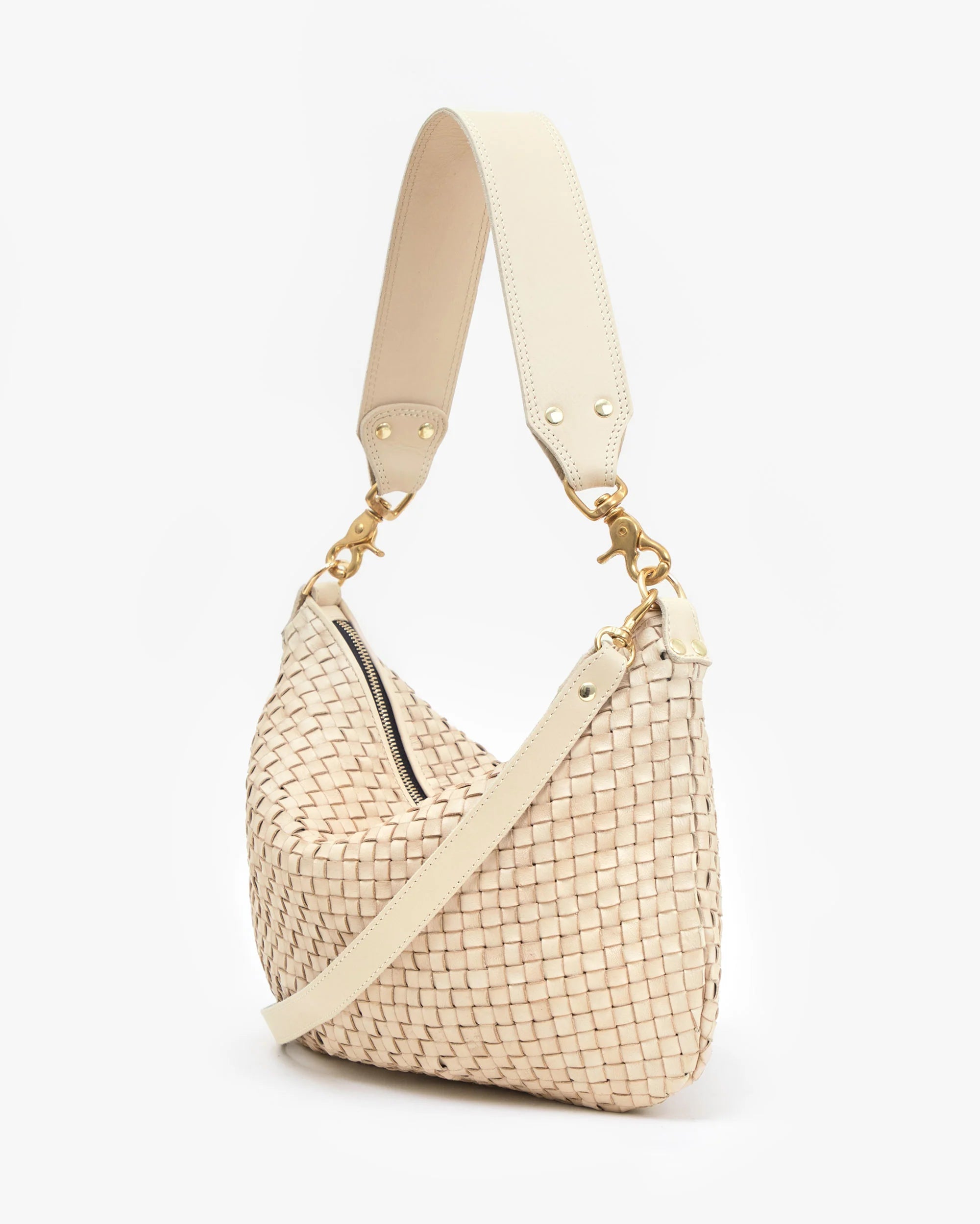 Clare V Moyen Messenger - Cream Woven Checker HB-SH-MY-100022