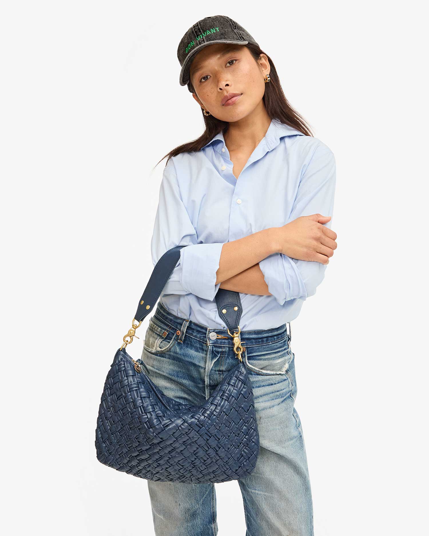 Clare V Moyen Messenger - Puffy Woven Bright Navy HB-SH-MY-100055