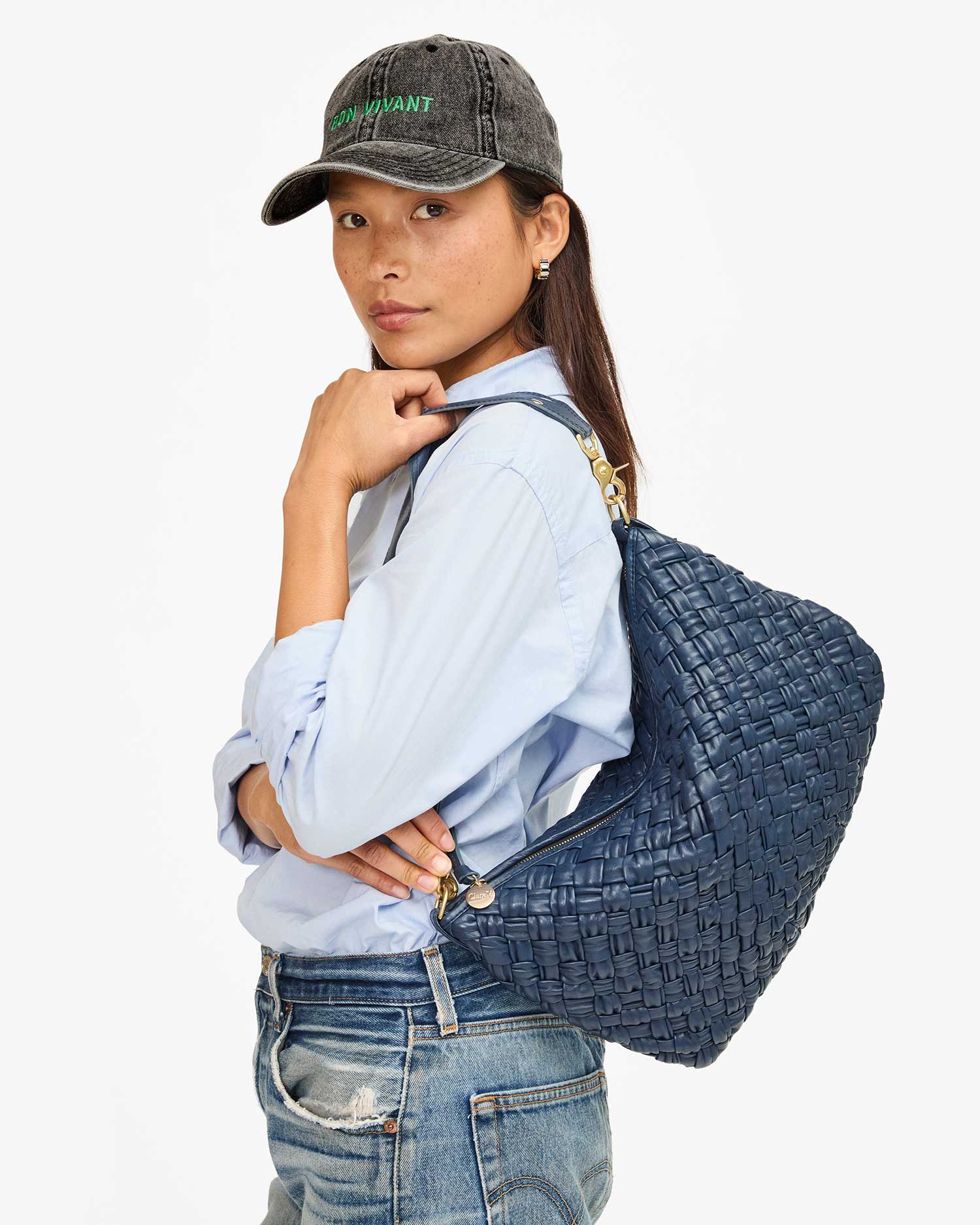 Clare V Moyen Messenger - Puffy Woven Bright Navy HB-SH-MY-100055