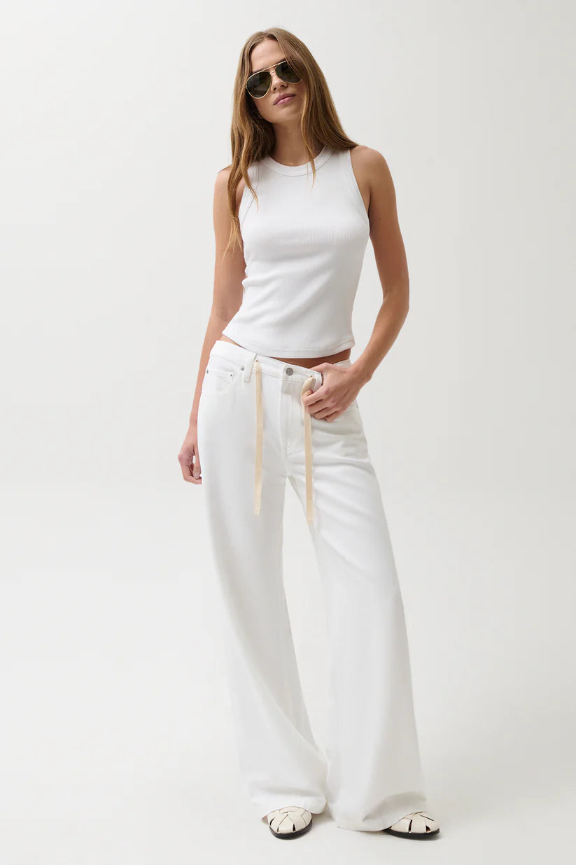 Pistola Jadyn Mid Rise Drawstring Palazzo Jean - Optic White