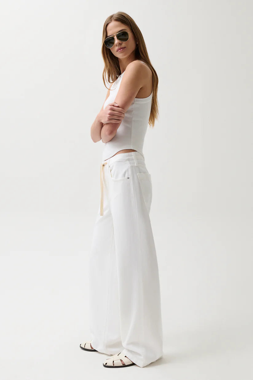 Pistola Jadyn Mid Rise Drawstring Palazzo Jean - Optic White
