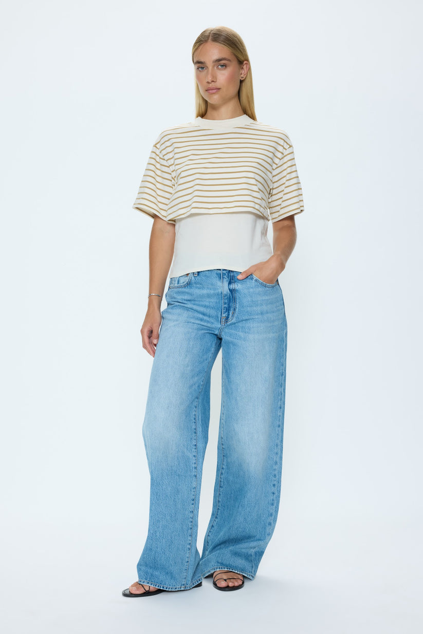 Pistola Camryn Boxy Tee Overlay - Tannin Ecru Stripe