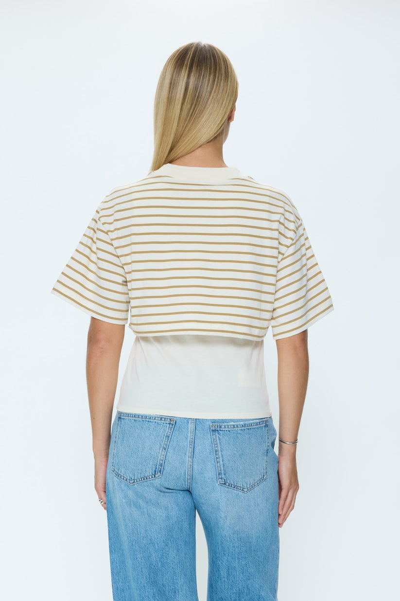 Pistola Camryn Boxy Tee Overlay - Tannin Ecru Stripe