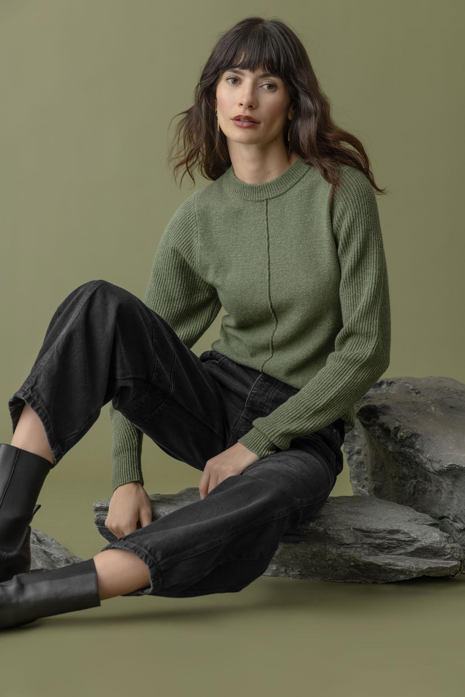 Lilla P Rib Sleeve Crewneck Sweater