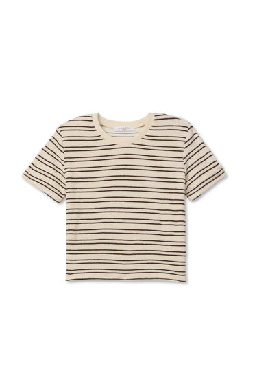 Perfect White Eve Striped Short Sleeve Crew Sweatshirt